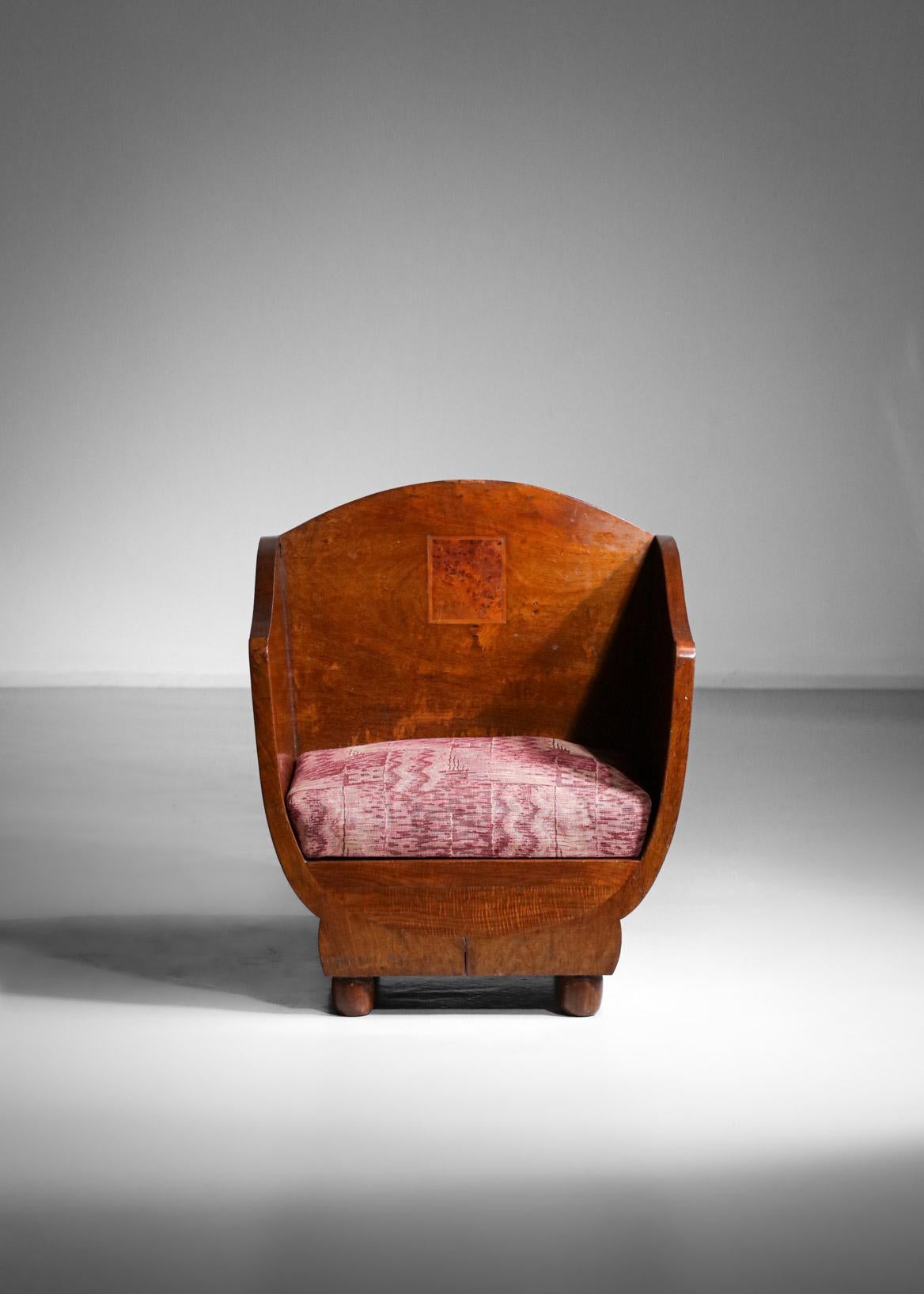 40's French Art Deco Armchair in Exotic Wood in Style of Pierre Chareau, F599 6