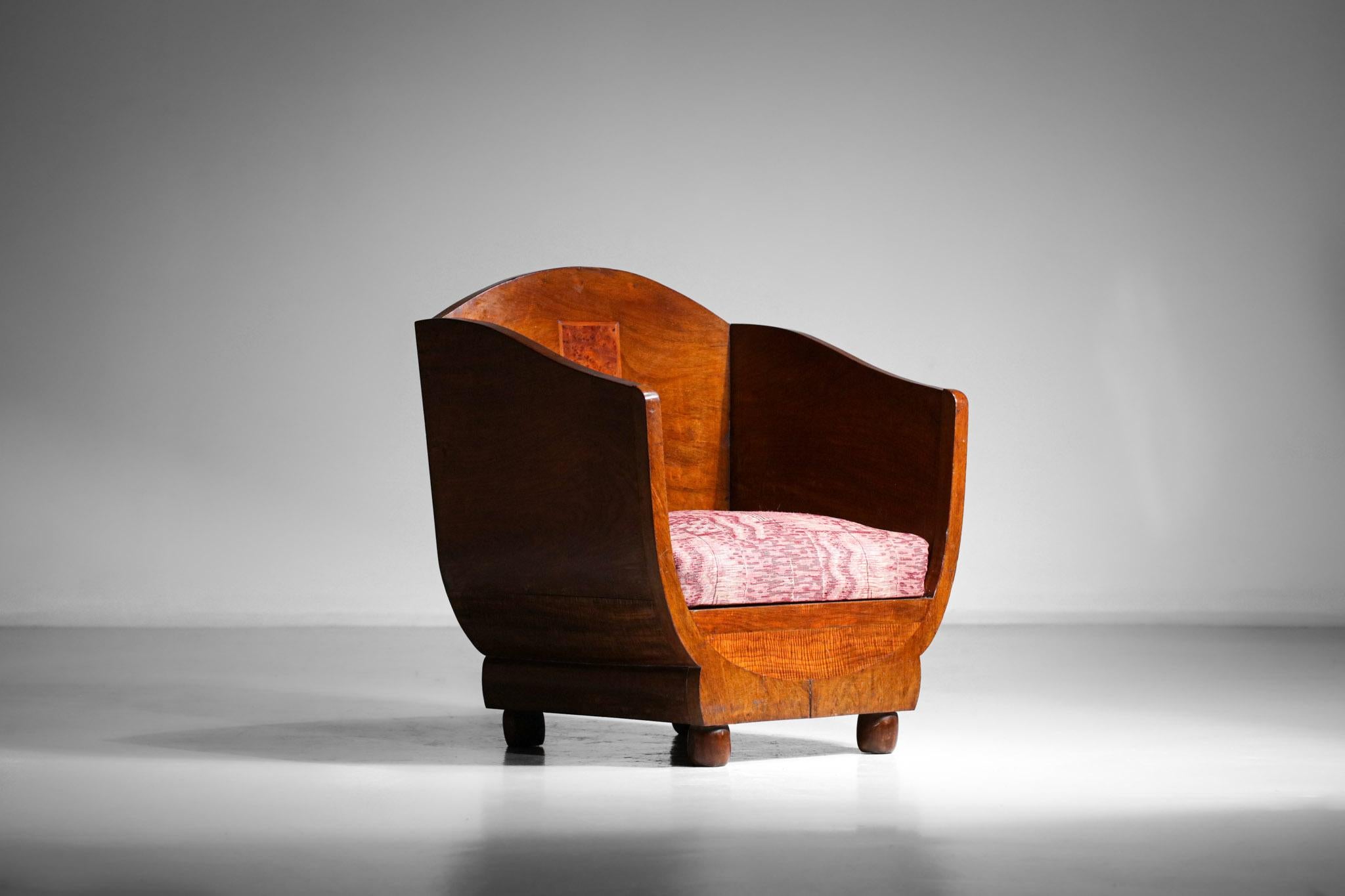 40's French Art Deco Armchair in Exotic Wood in Style of Pierre Chareau, F599 8