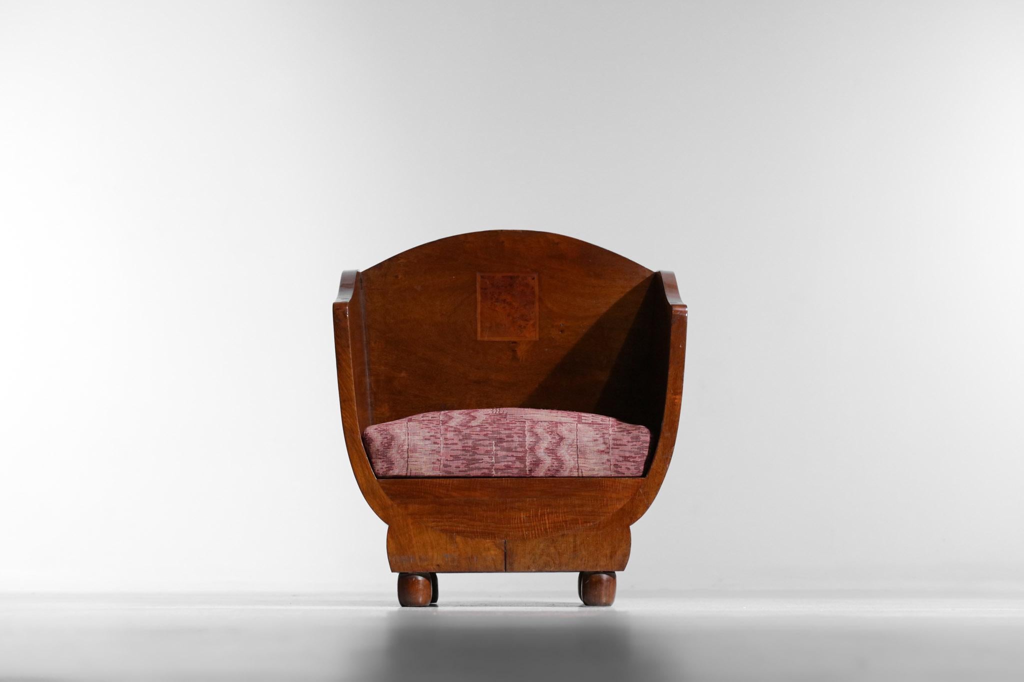 40's French Art Deco Armchair in Exotic Wood in Style of Pierre Chareau, F599 14