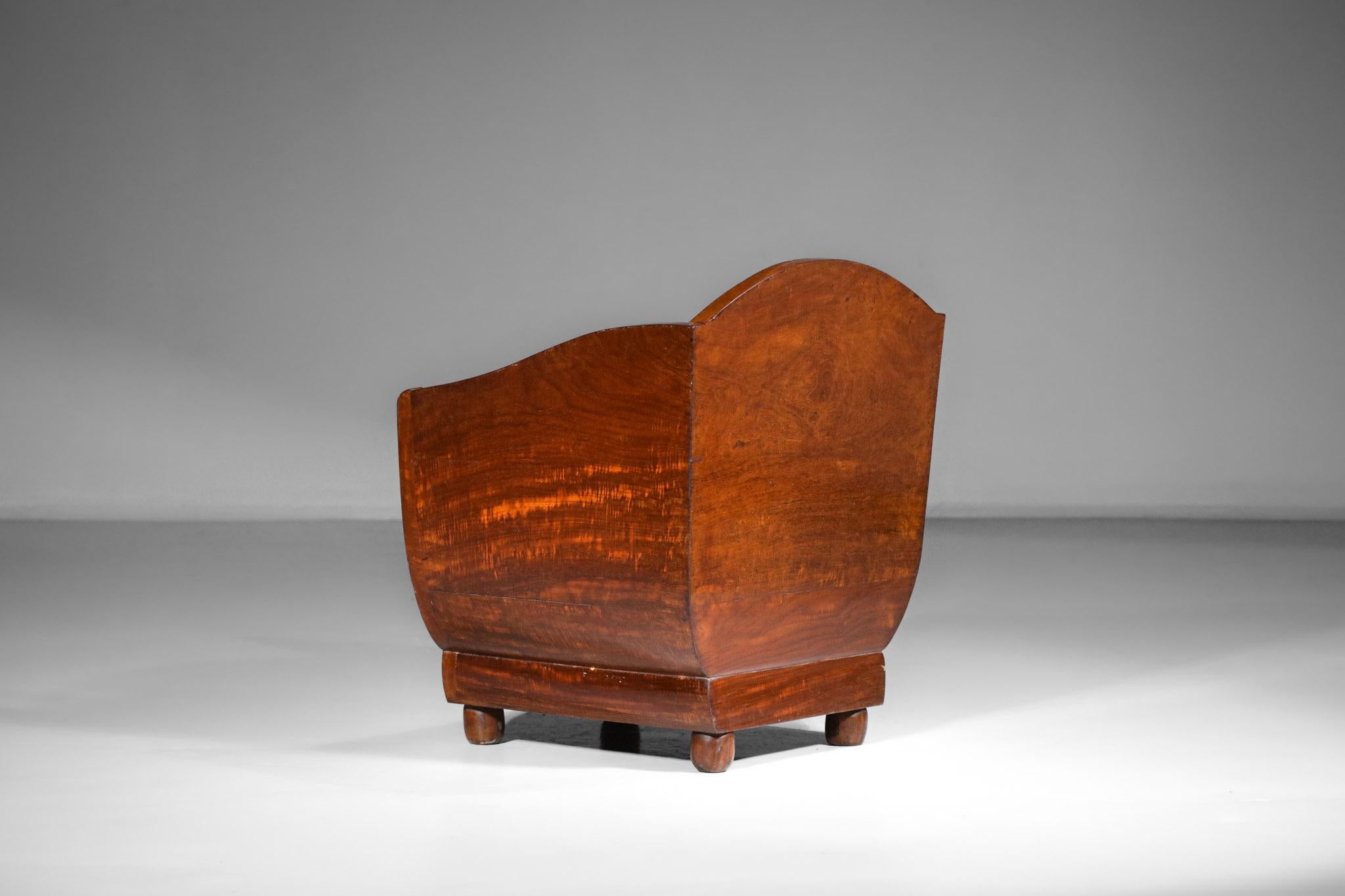 Mid-20th Century 40's French Art Deco Armchair in Exotic Wood in Style of Pierre Chareau, F599