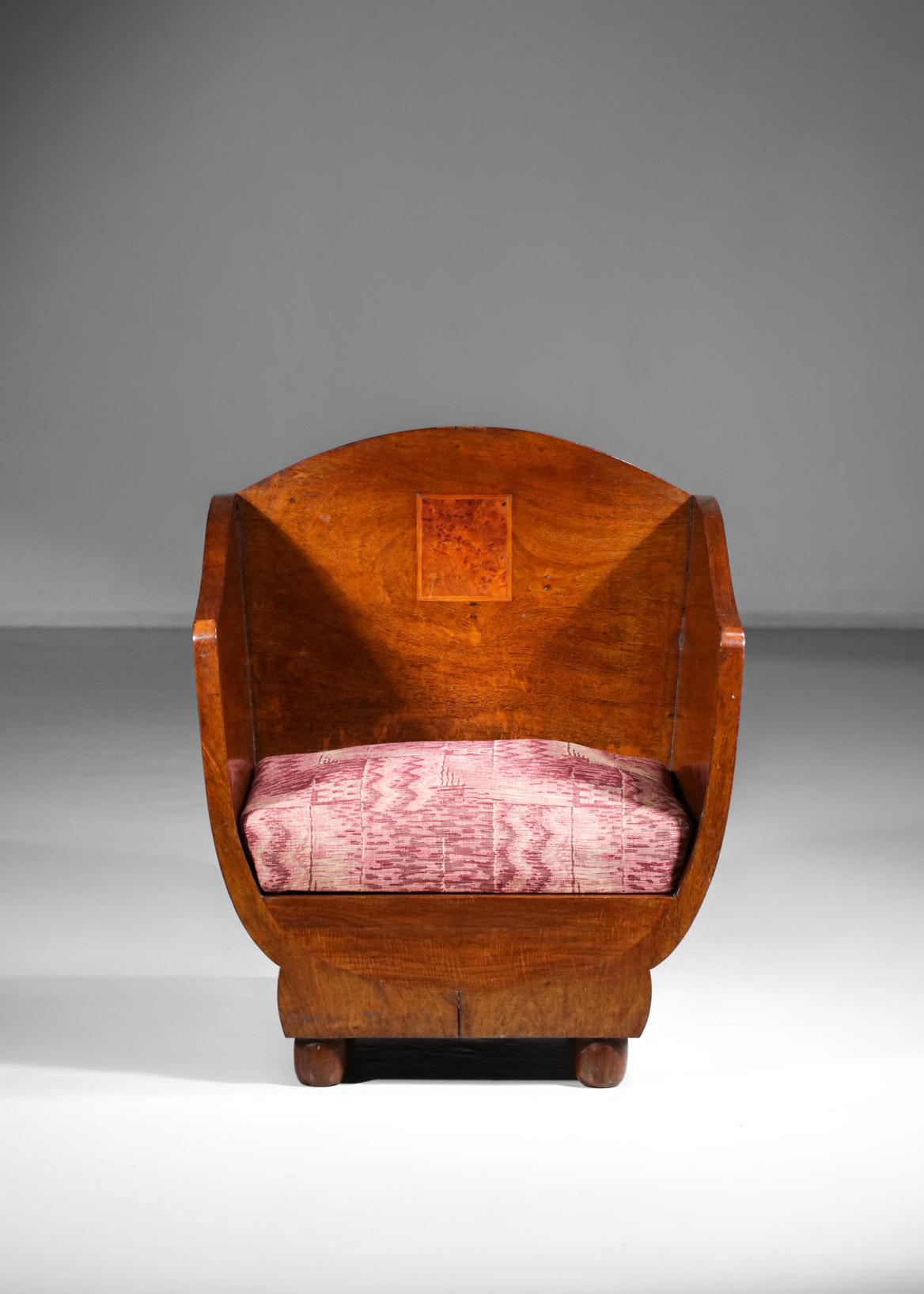 40's French Art Deco Armchair in Exotic Wood in Style of Pierre Chareau, F599 1