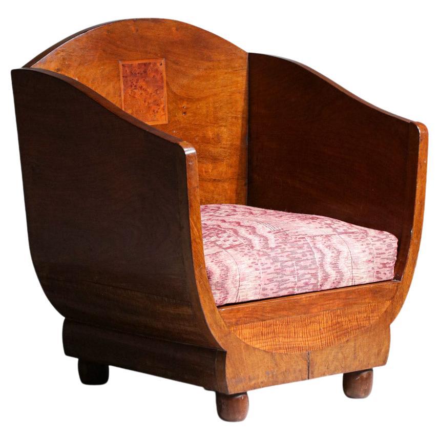 40's French Art Deco Armchair in Exotic Wood in Style of Pierre Chareau, F599