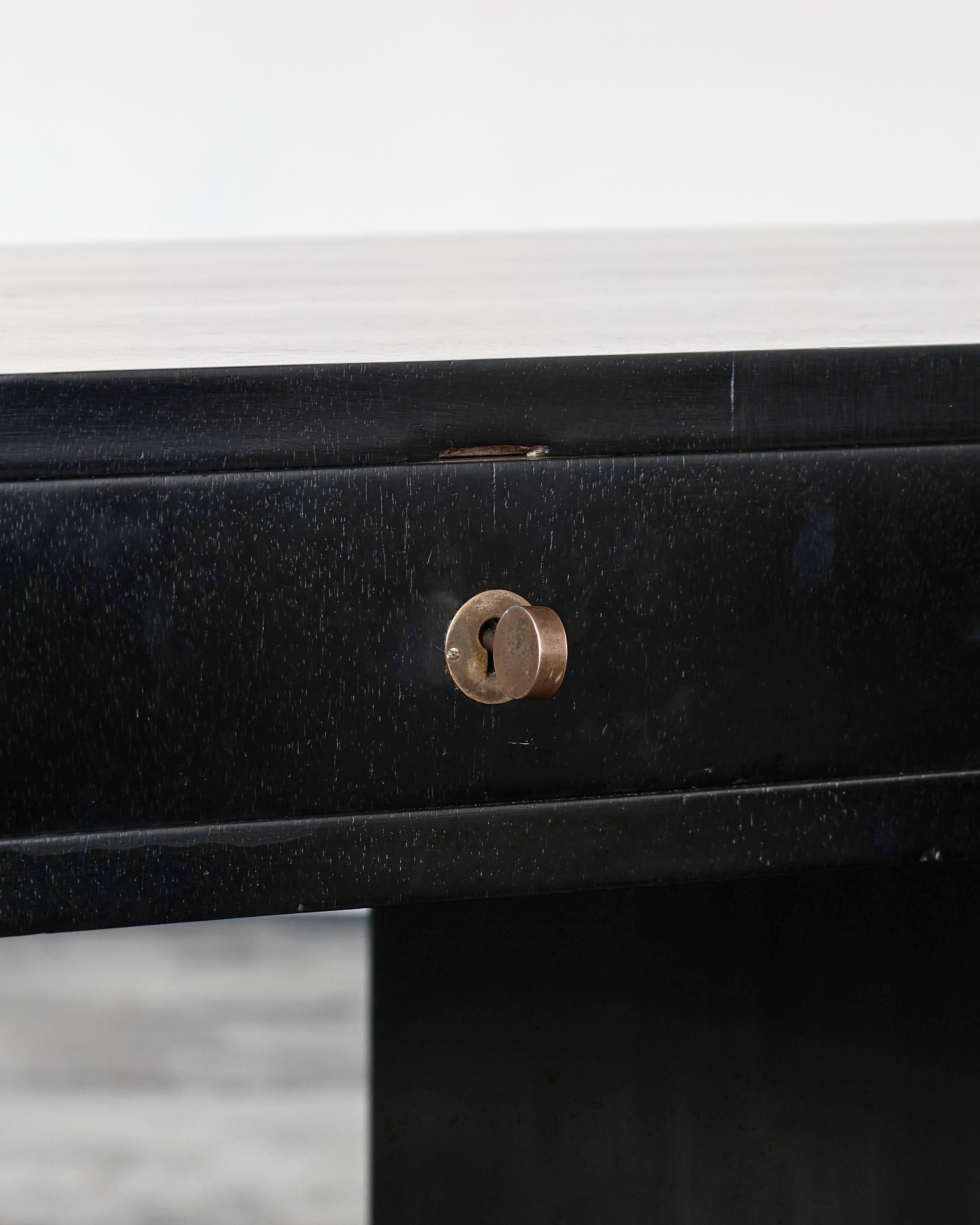 Wood 40s French Ebonised Modernist Desk For Sale