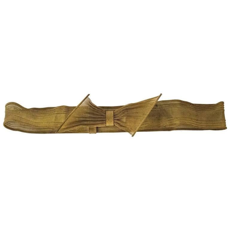 Brown 40s Gold Bow Belt For Sale