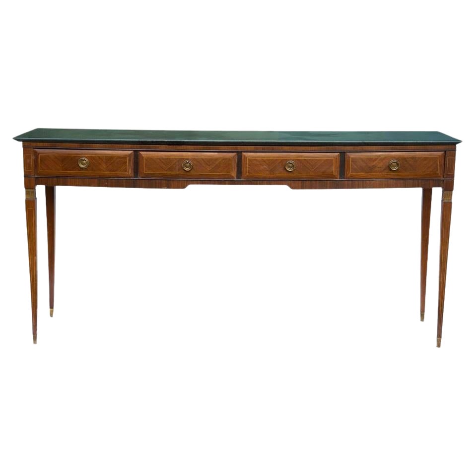40s Green Marble and Wallnut Wood Console Table Design Attributed to Paolo Buffa