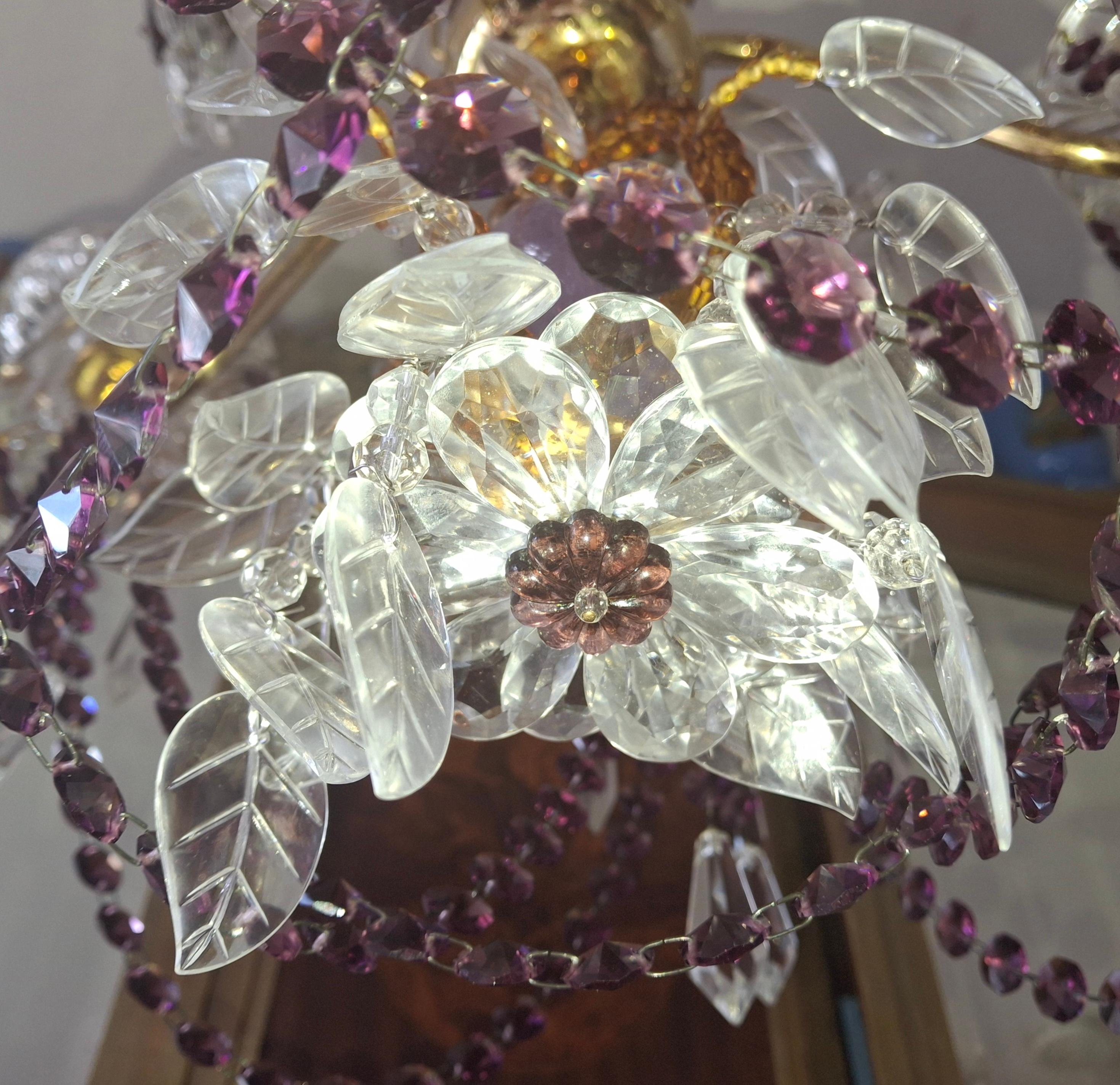 40s Hollywood Regency 24K Gold w/ Amethyst/ Amber/ Rock Crystal Chandelier Palwa For Sale 10