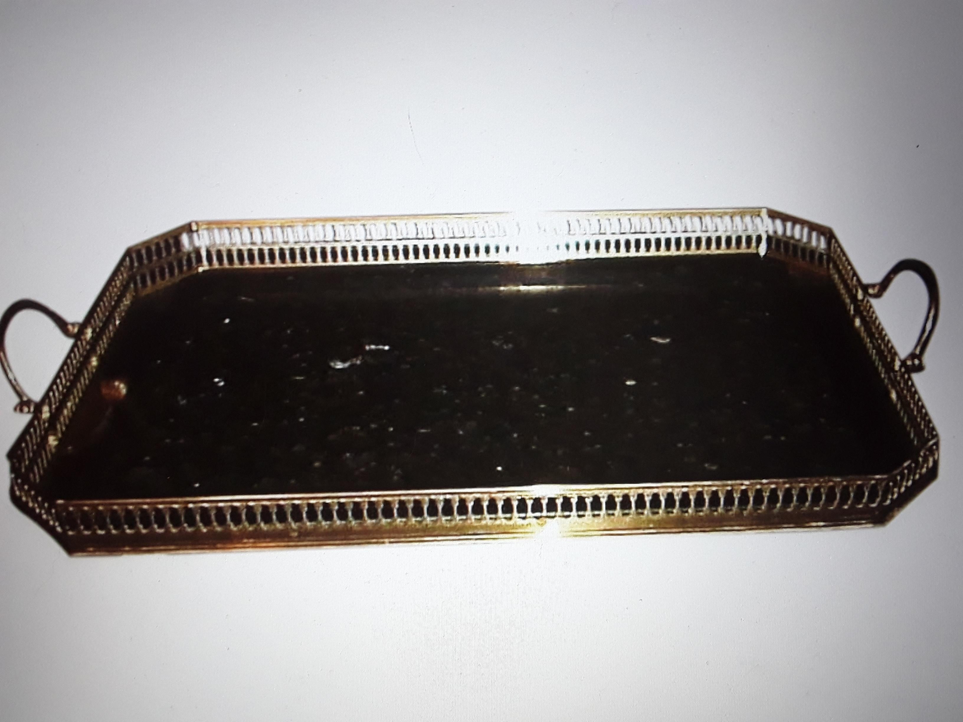 40s Hollywood Regency attrib Bagues Solid Brass Frame Mirror Insert Serving Tray For Sale 5