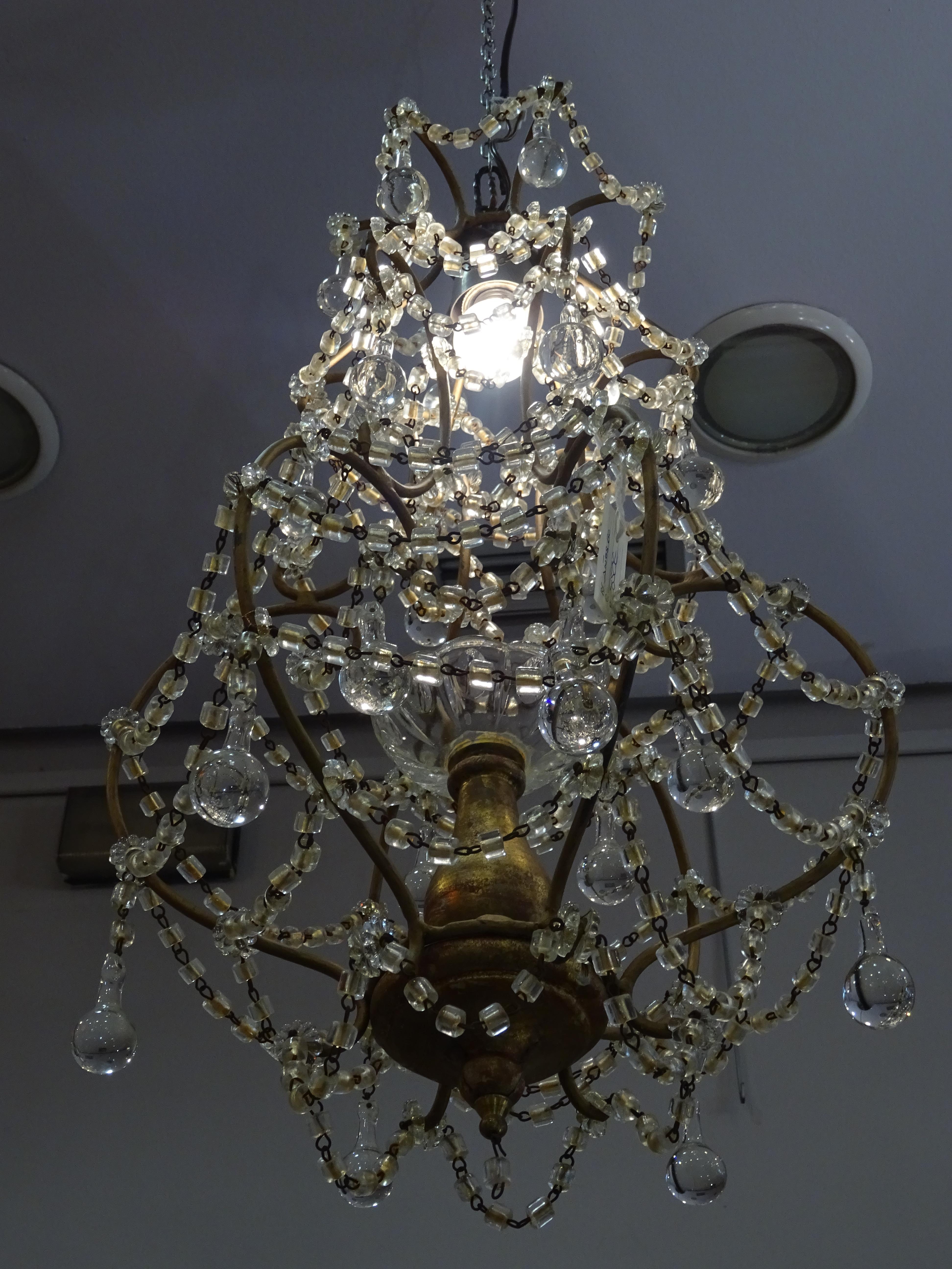 1940s Italian White Glass and Wood Louis XV Style Chandelier 7