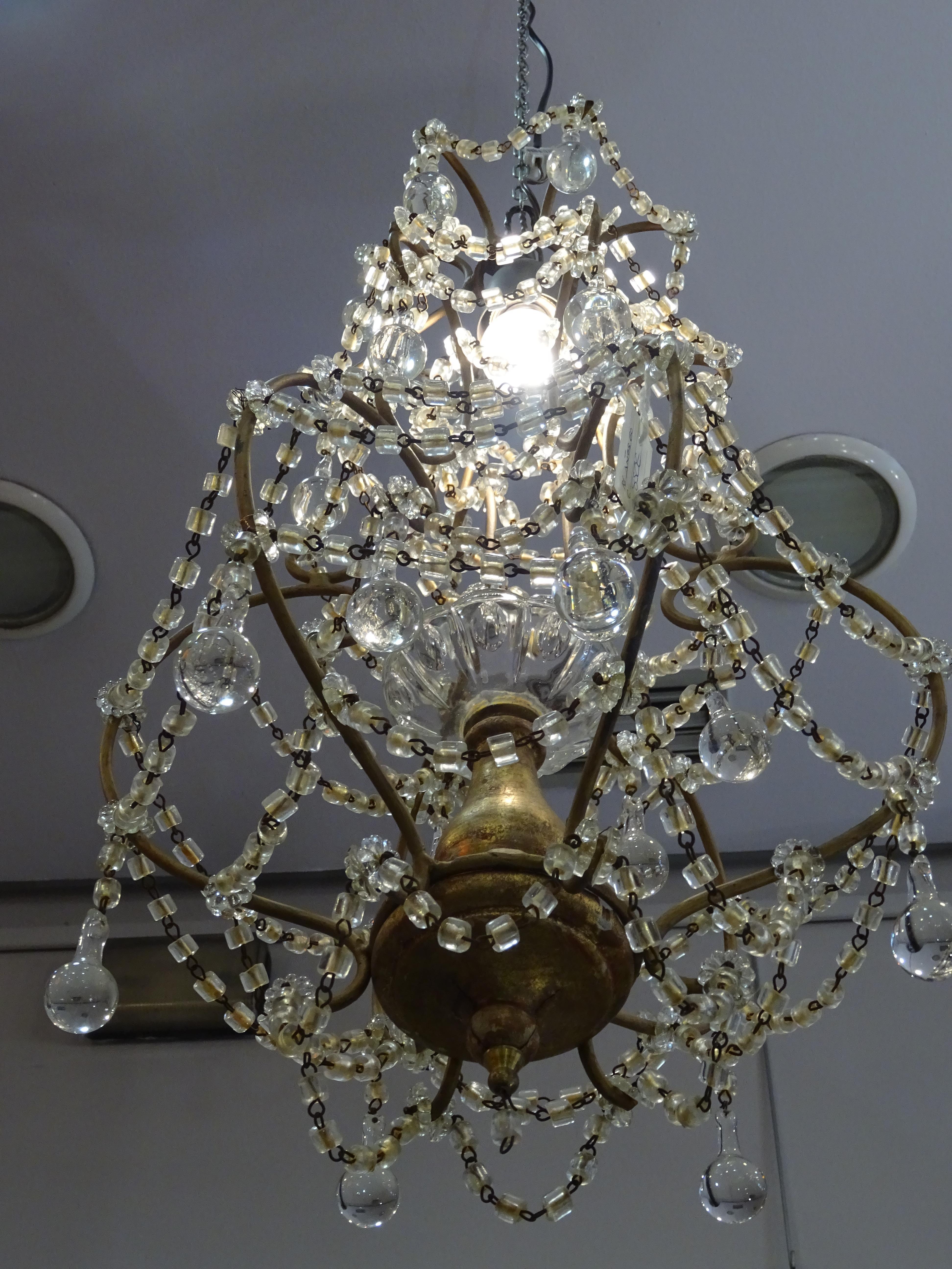 1940s Italian White Glass and Wood Louis XV Style Chandelier 8