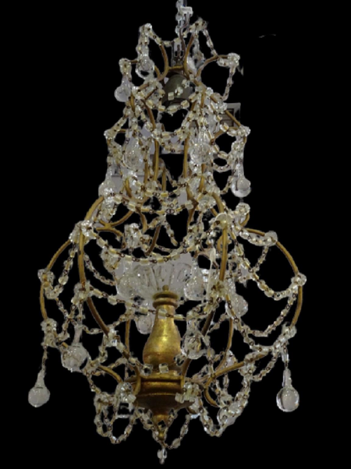 1940s Italian White Glass and Wood Louis XV Style Chandelier 10
