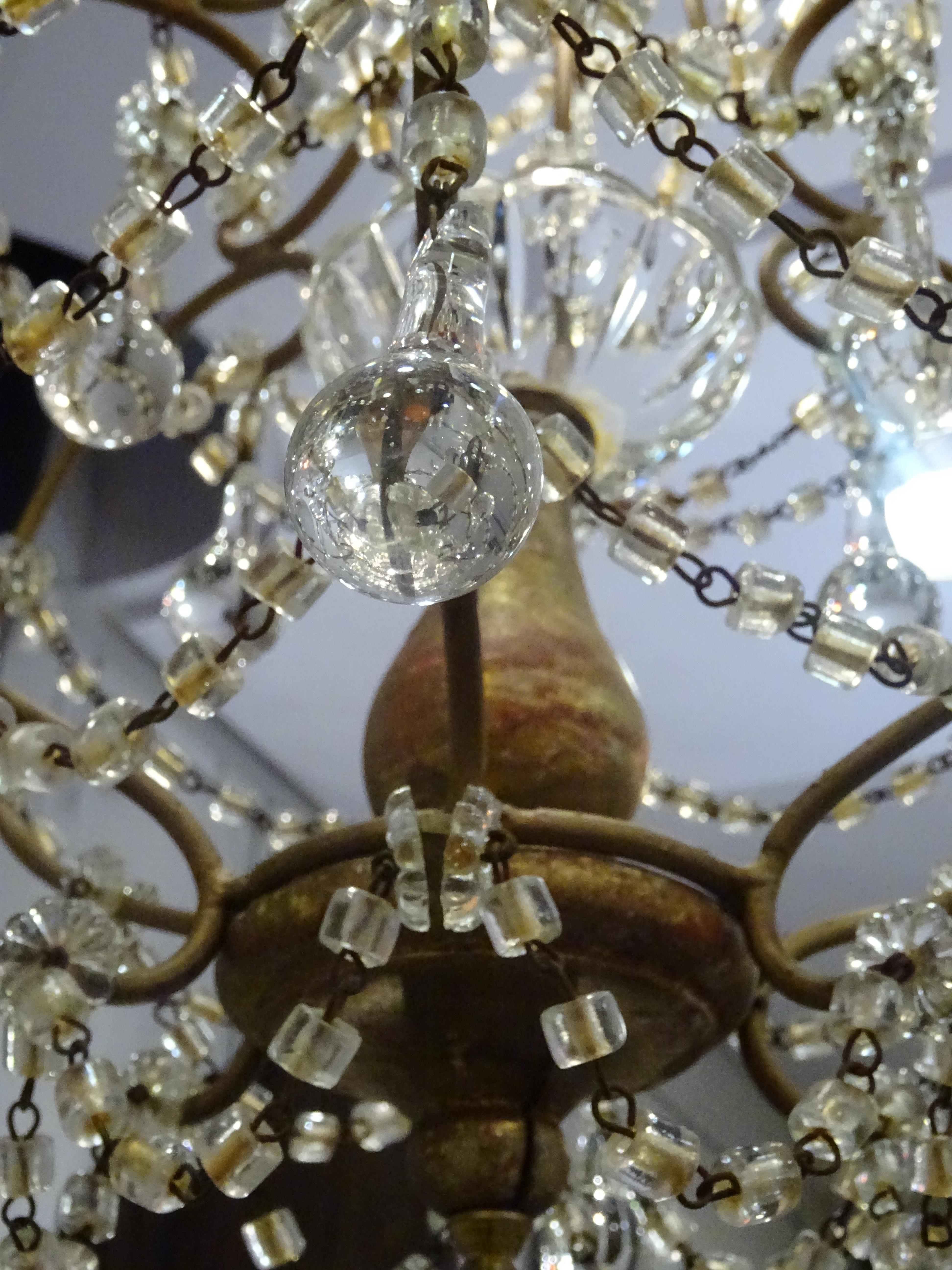 1940s Italian White Glass and Wood Louis XV Style Chandelier In Good Condition In Valladolid, ES