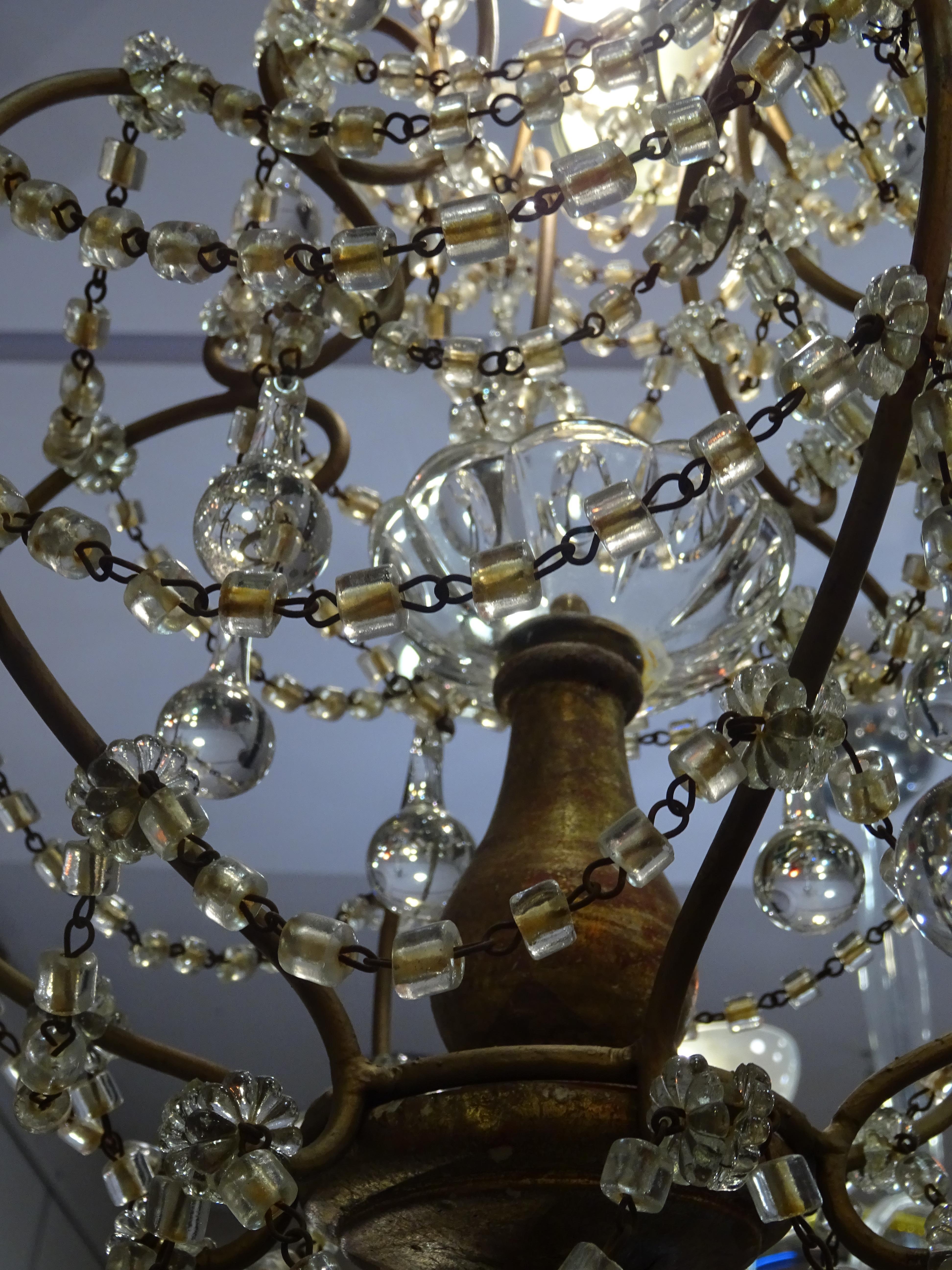 Mid-20th Century 1940s Italian White Glass and Wood Louis XV Style Chandelier