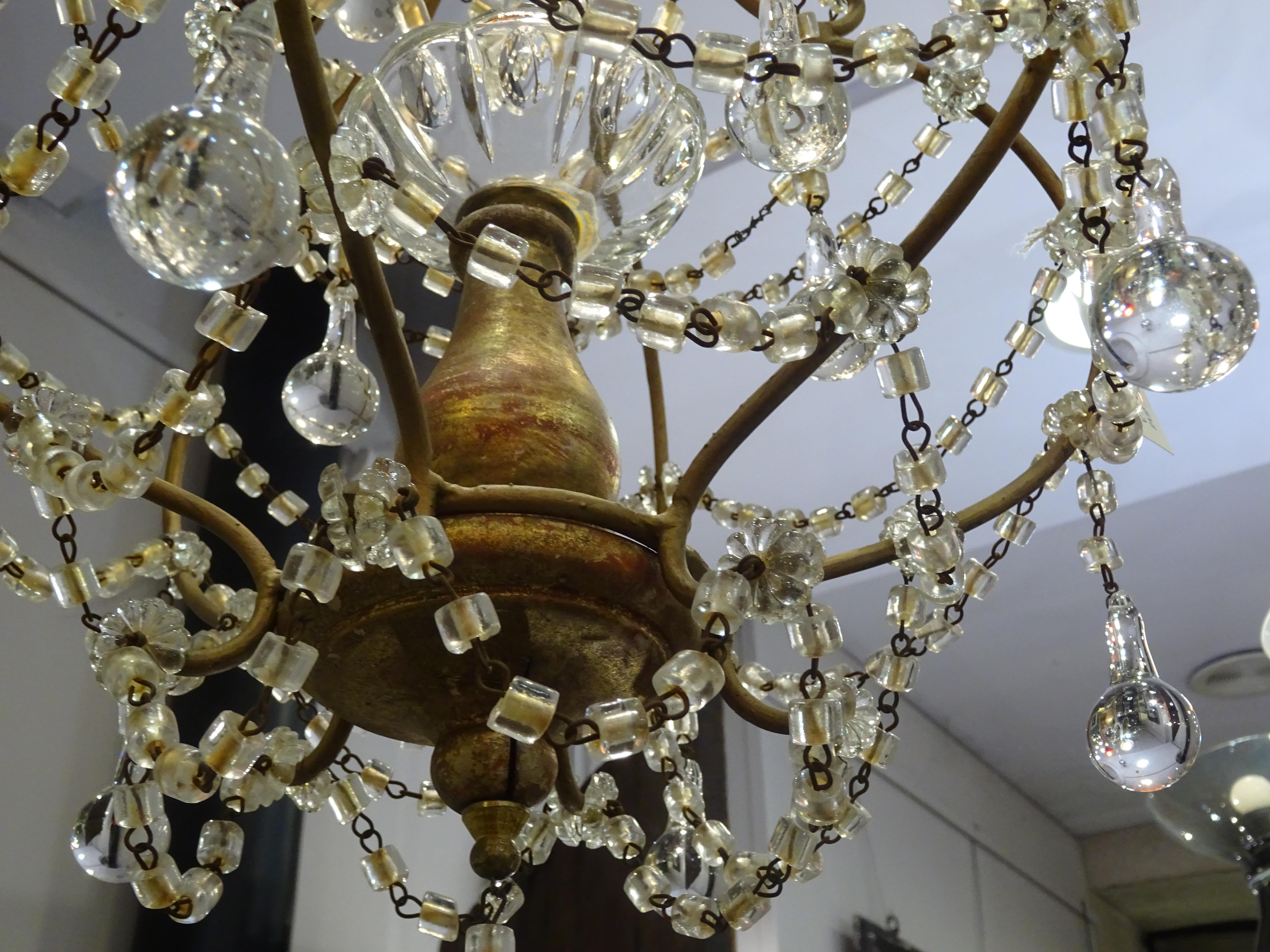 1940s Italian White Glass and Wood Louis XV Style Chandelier 2