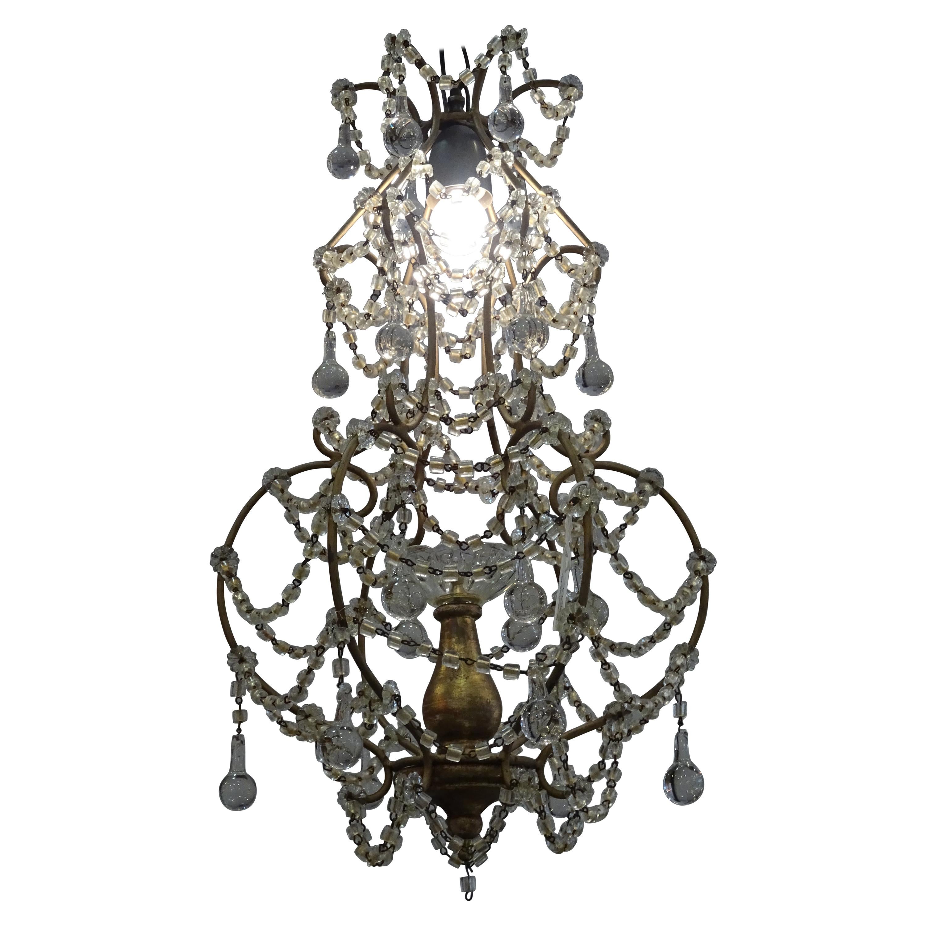 1940s Italian White Glass and Wood Louis XV Style Chandelier