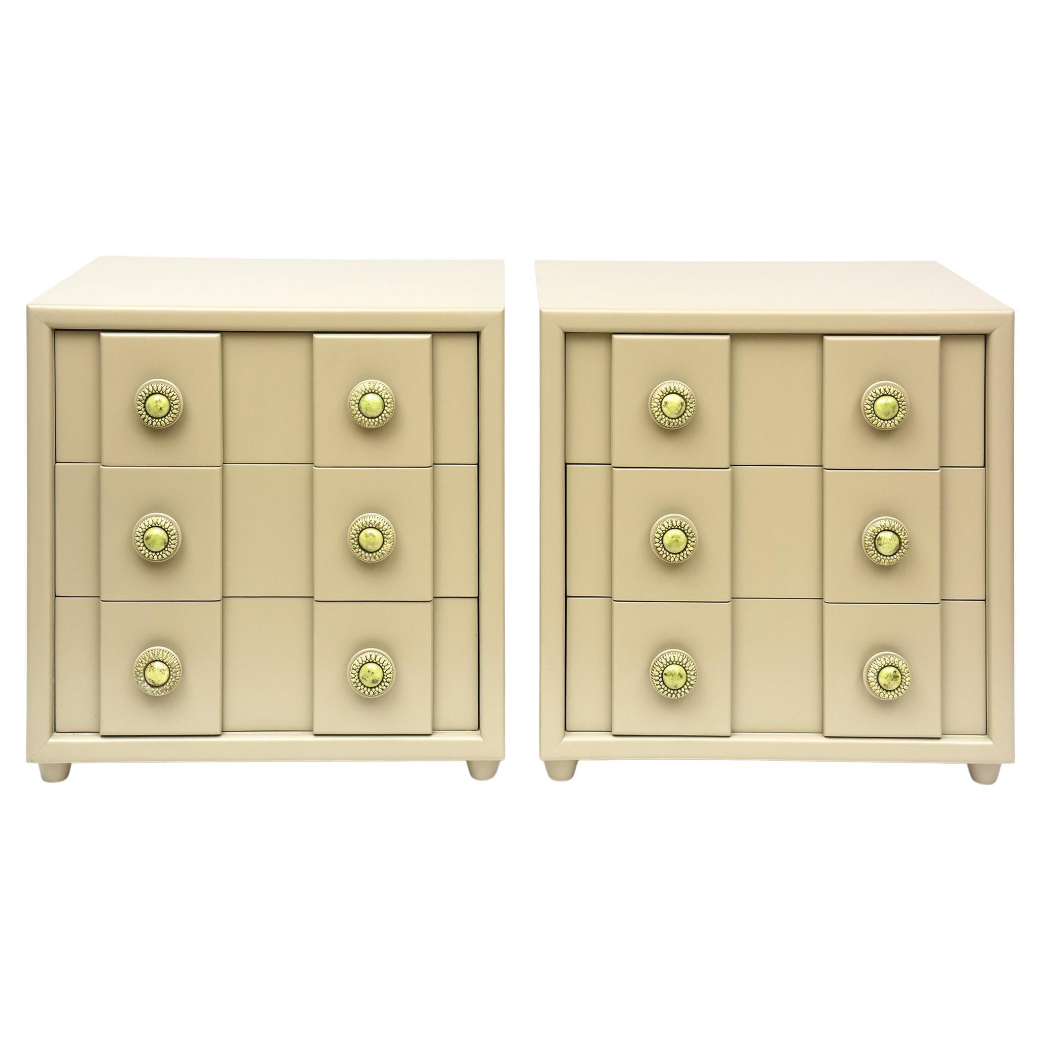 40s Karpen Bachelor Chests w/ Original Apple Green Ceramic Handles - 2 Available For Sale
