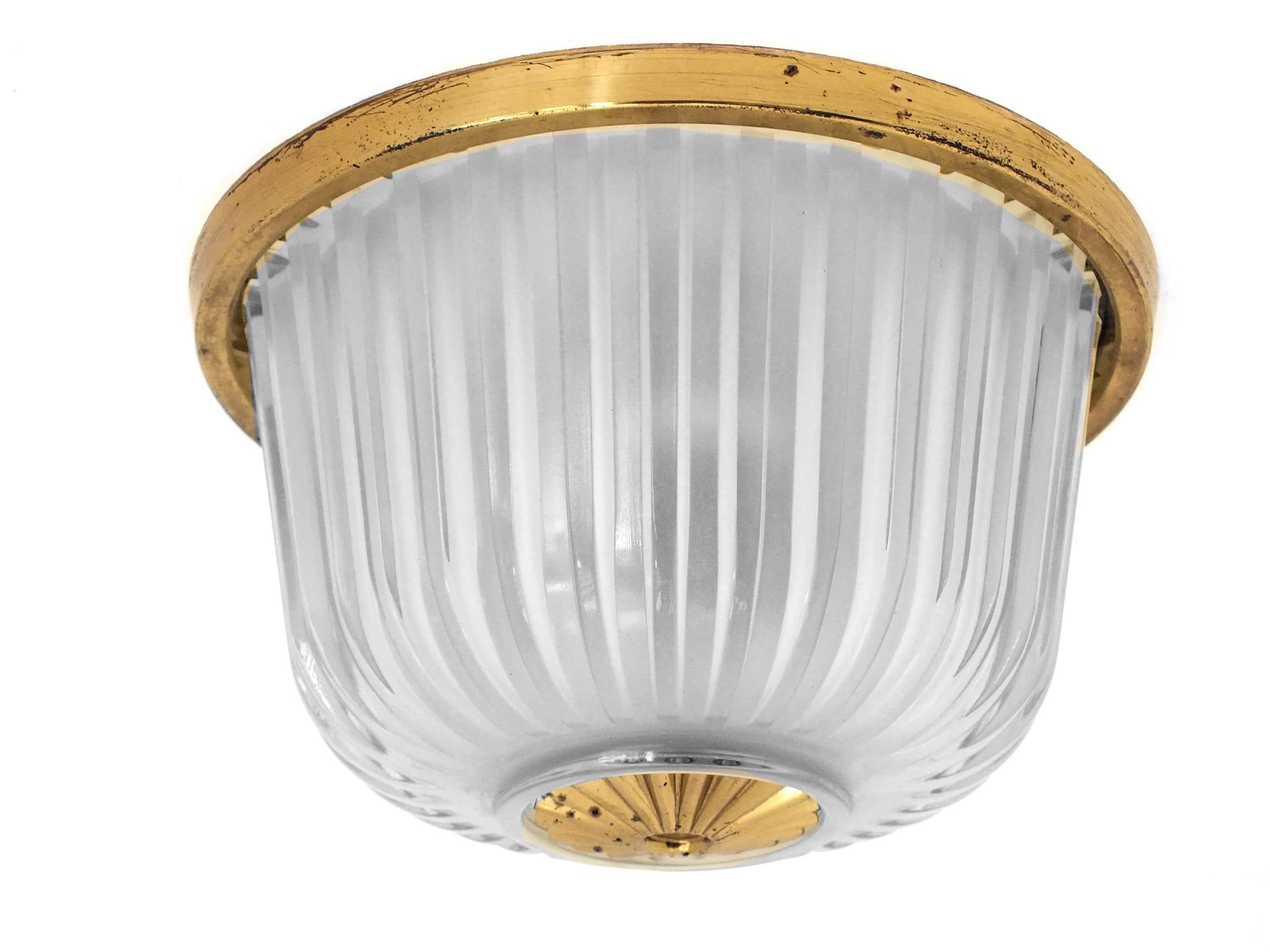 Mid-20th Century 40s Livio Seguso Italy Ceiling or Wall Lamp in Pressed Crystal For Sale
