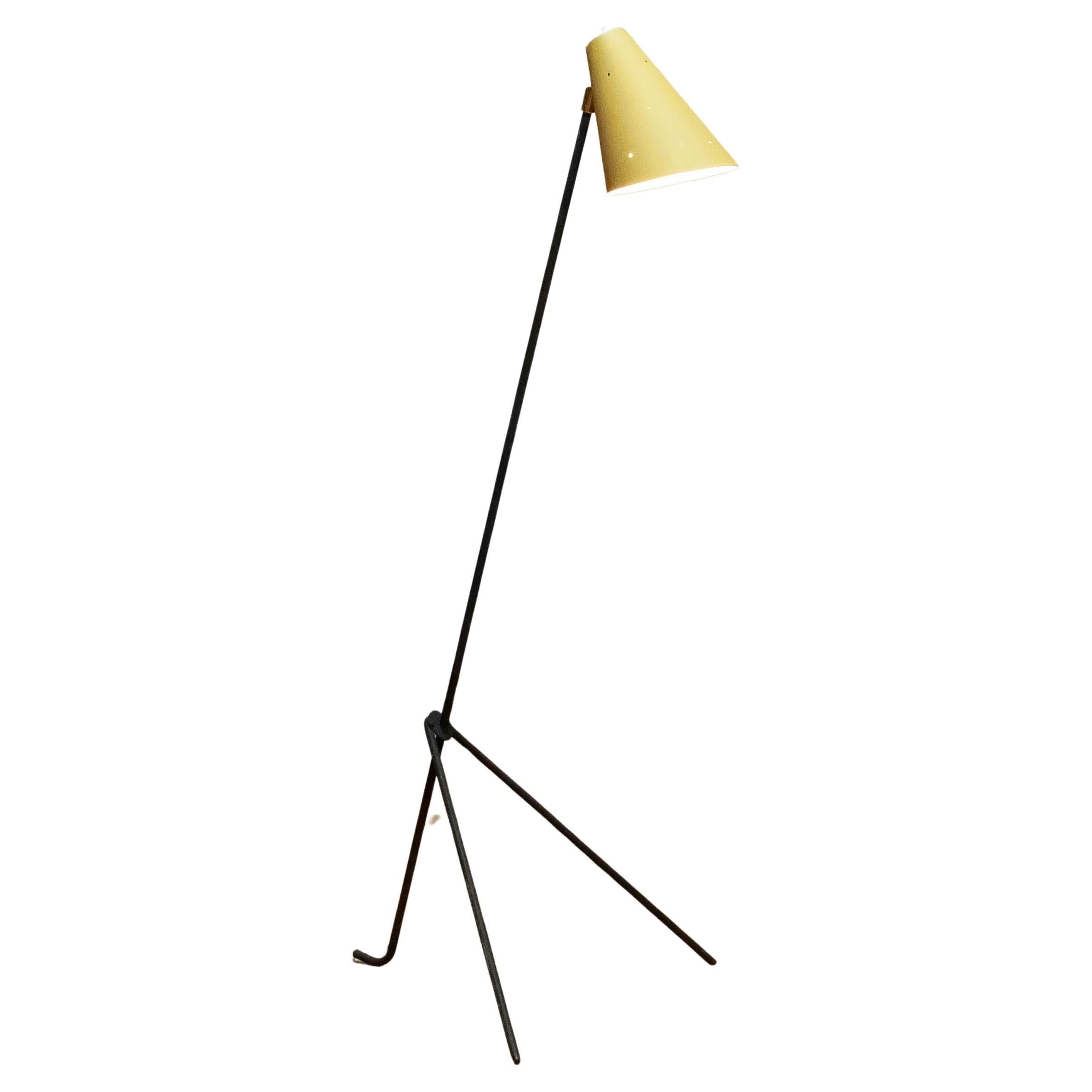 Lampadaire Giraffe sauterelle des années 40 avec abat-jour en vanille de Suède