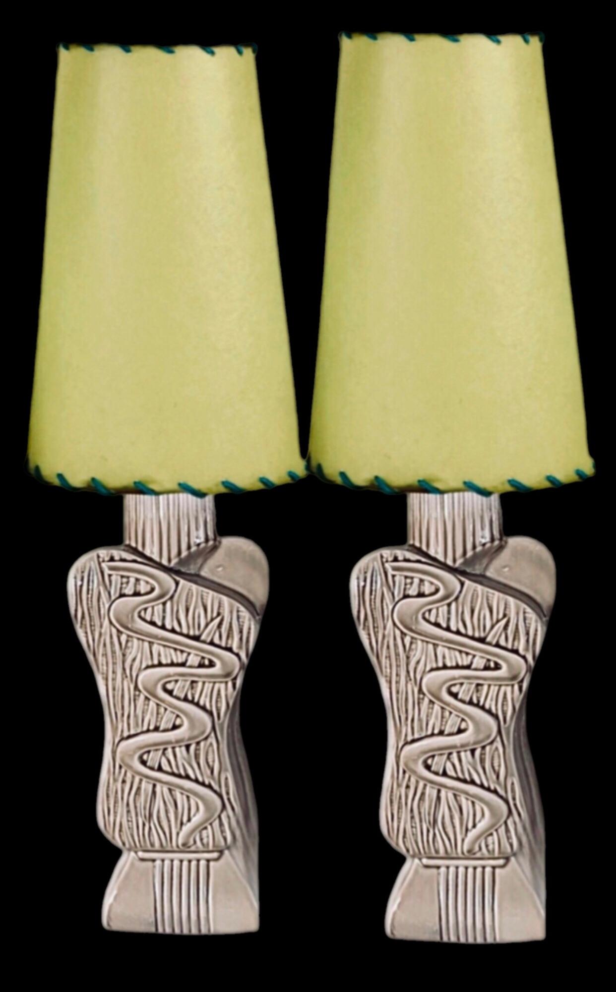 40s Pair Phil-Mar Style Art Deco Mid Century Modern Abstract Ceramic Table Lamps For Sale 8
