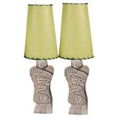 40s Pair Phil-Mar Style Art Deco Mid Century Modern Abstract Ceramic Table Lamps