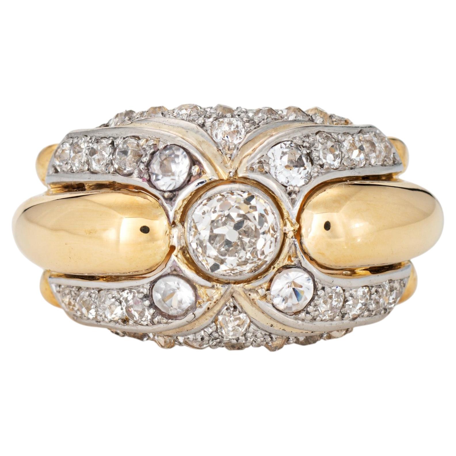 40s Portuguese 2.50ct Diamond Ring 19k Yellow Gold Platinum Band Sz 6.5 Jewelry For Sale