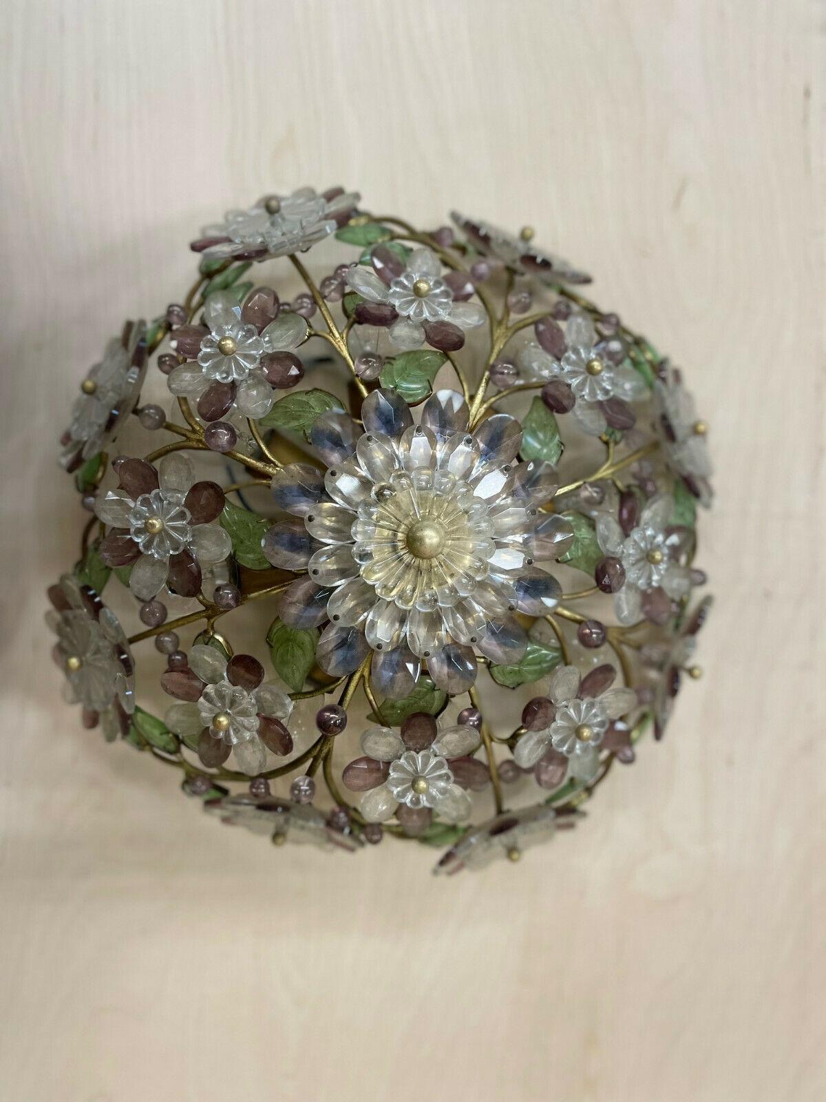 Stunning 1940s Hollywood Regency Cut Crystal Blooming Flower/ Bronze Vine Ceiling Flush Mount. 8 lights and very high quality manufactured by Palwa.