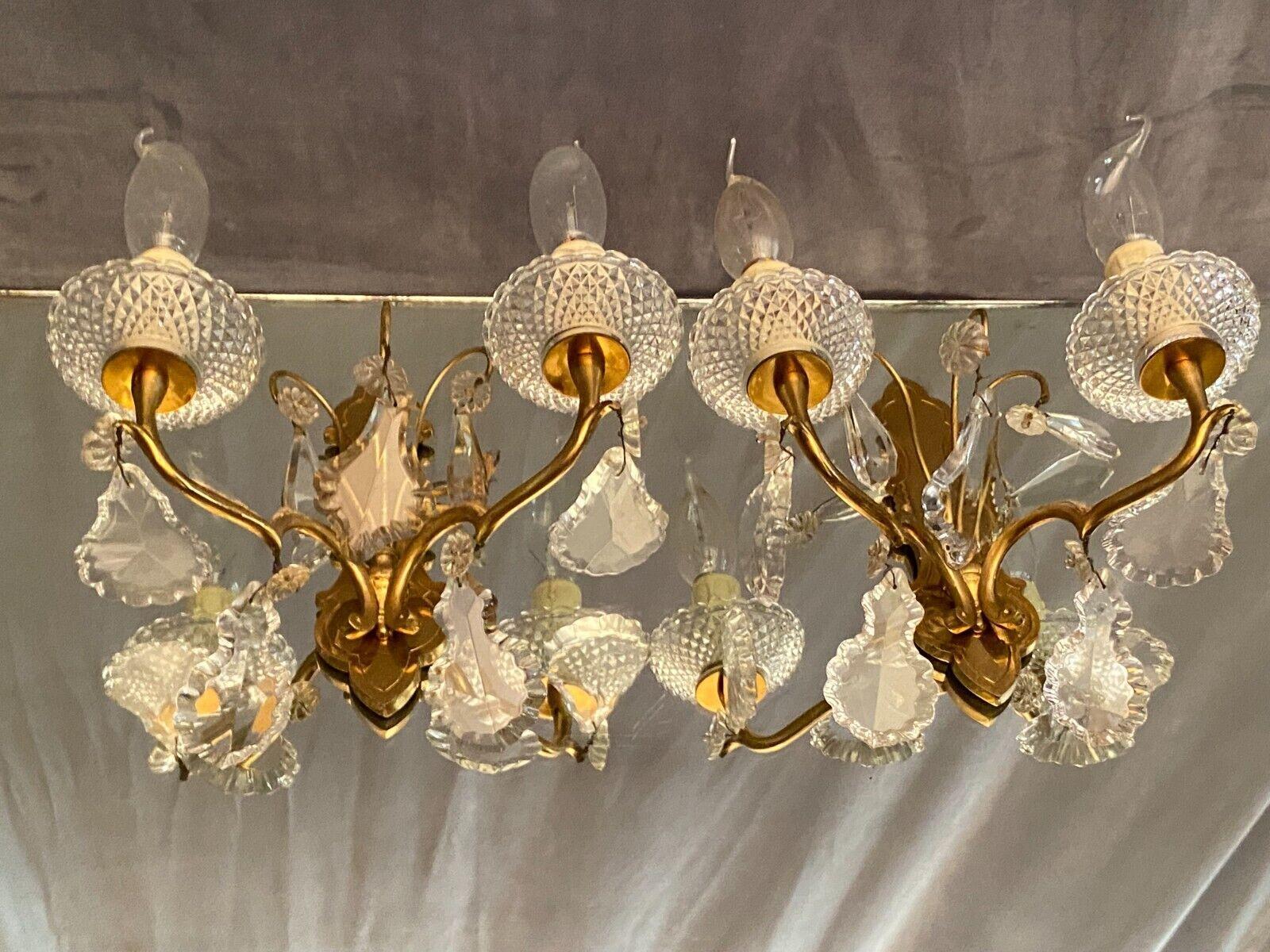 40s Set of 4 French Louis XV style Gilt Bronze/ Crystal Sconces attrib. Baccarat For Sale 6
