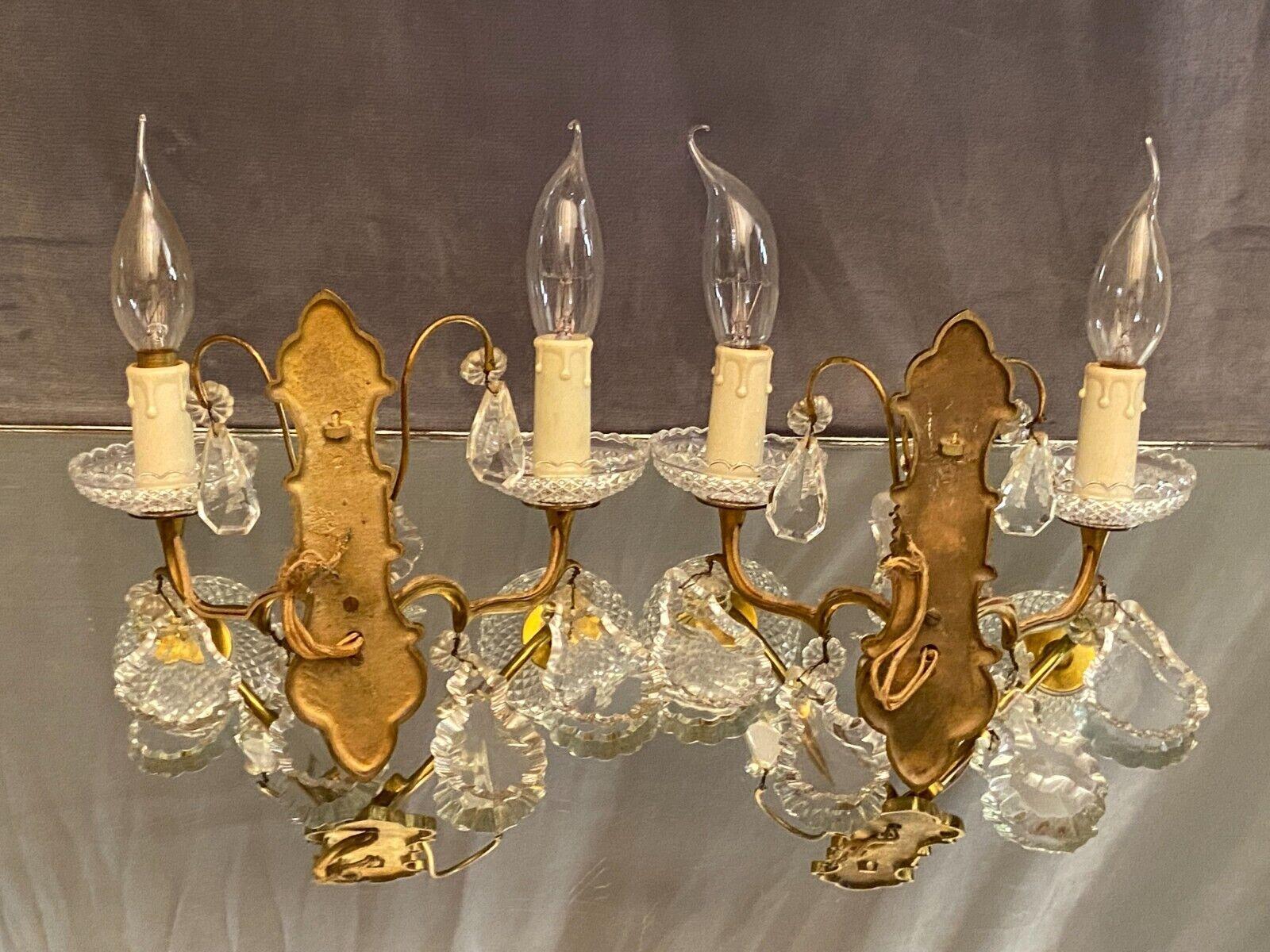 40s Set of 4 French Louis XV style Gilt Bronze/ Crystal Sconces attrib. Baccarat For Sale 2