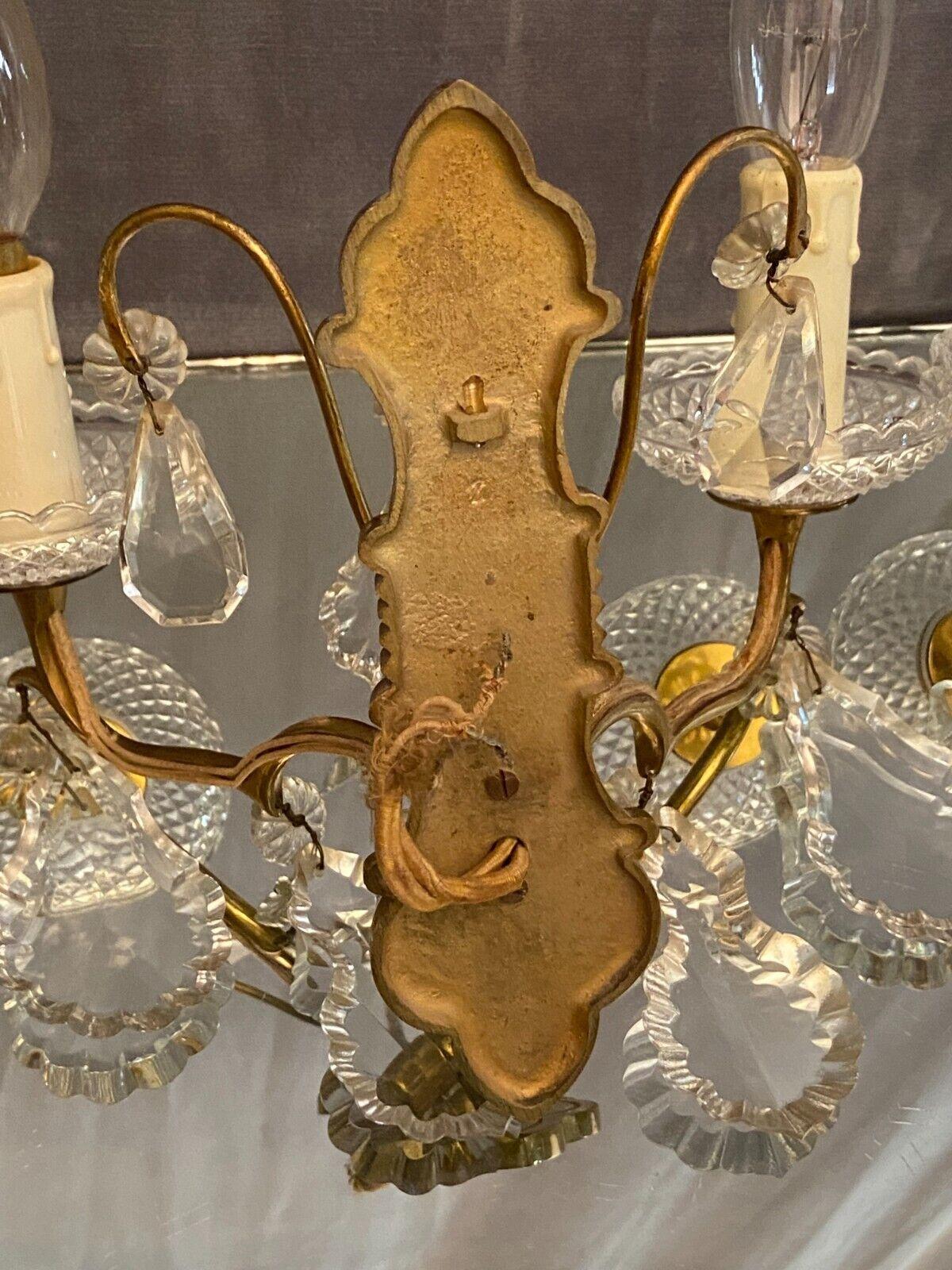 40s Set of 4 French Louis XV style Gilt Bronze/ Crystal Sconces attrib. Baccarat For Sale 3
