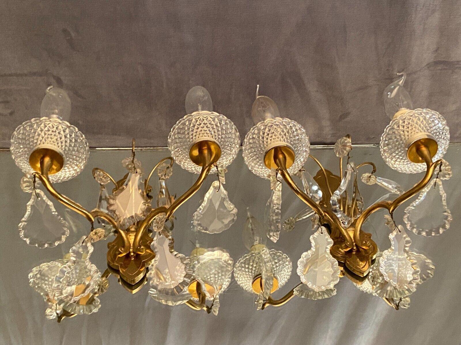 40s Set of 4 French Louis XV style Gilt Bronze/ Crystal Sconces attrib. Baccarat For Sale 4