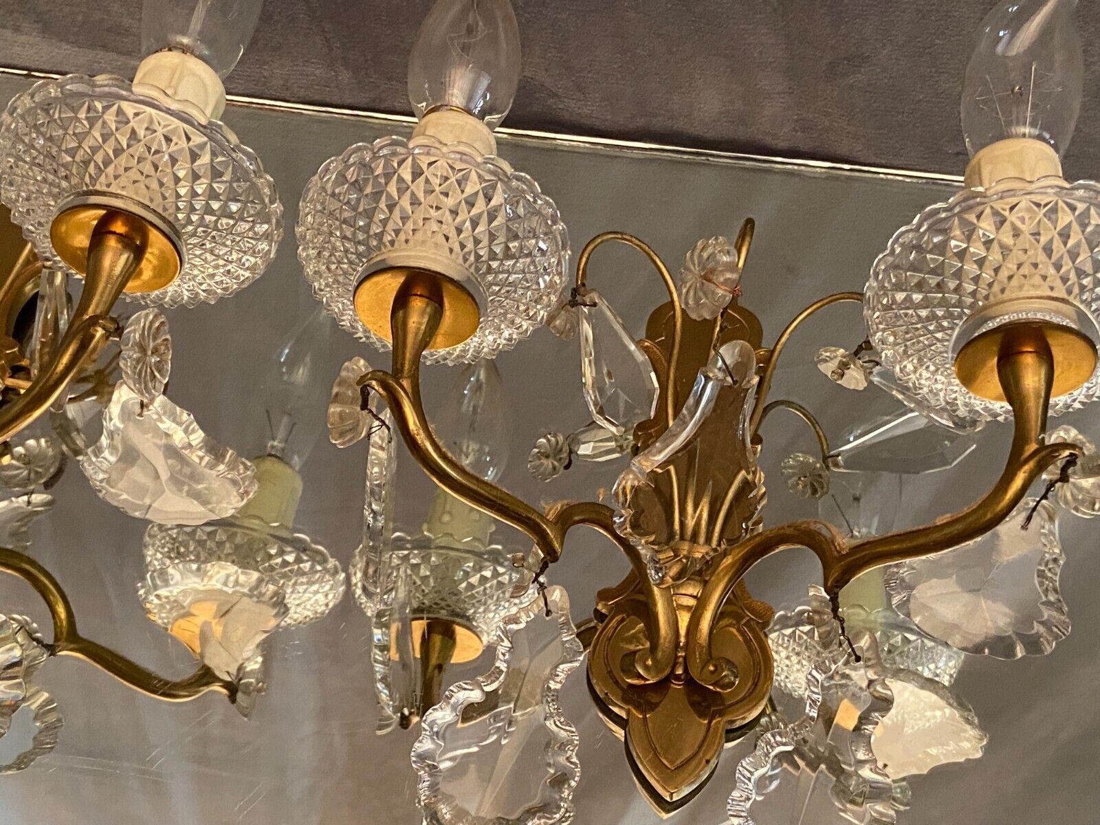 40s Set of 4 French Louis XV style Gilt Bronze/ Crystal Sconces attrib. Baccarat For Sale 5