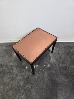 40s Vintage Wooden Ottoman with Silk Top & Nailhead Trim