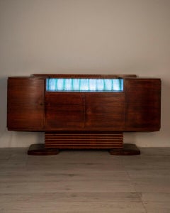 40er Jahre Vintage Holz Sideboard mit Art Dec Design Glaslampe