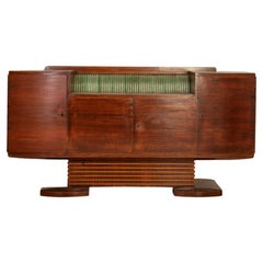 40s Vintage Wooden Sideboard with Art Dec Design Glass Lamp