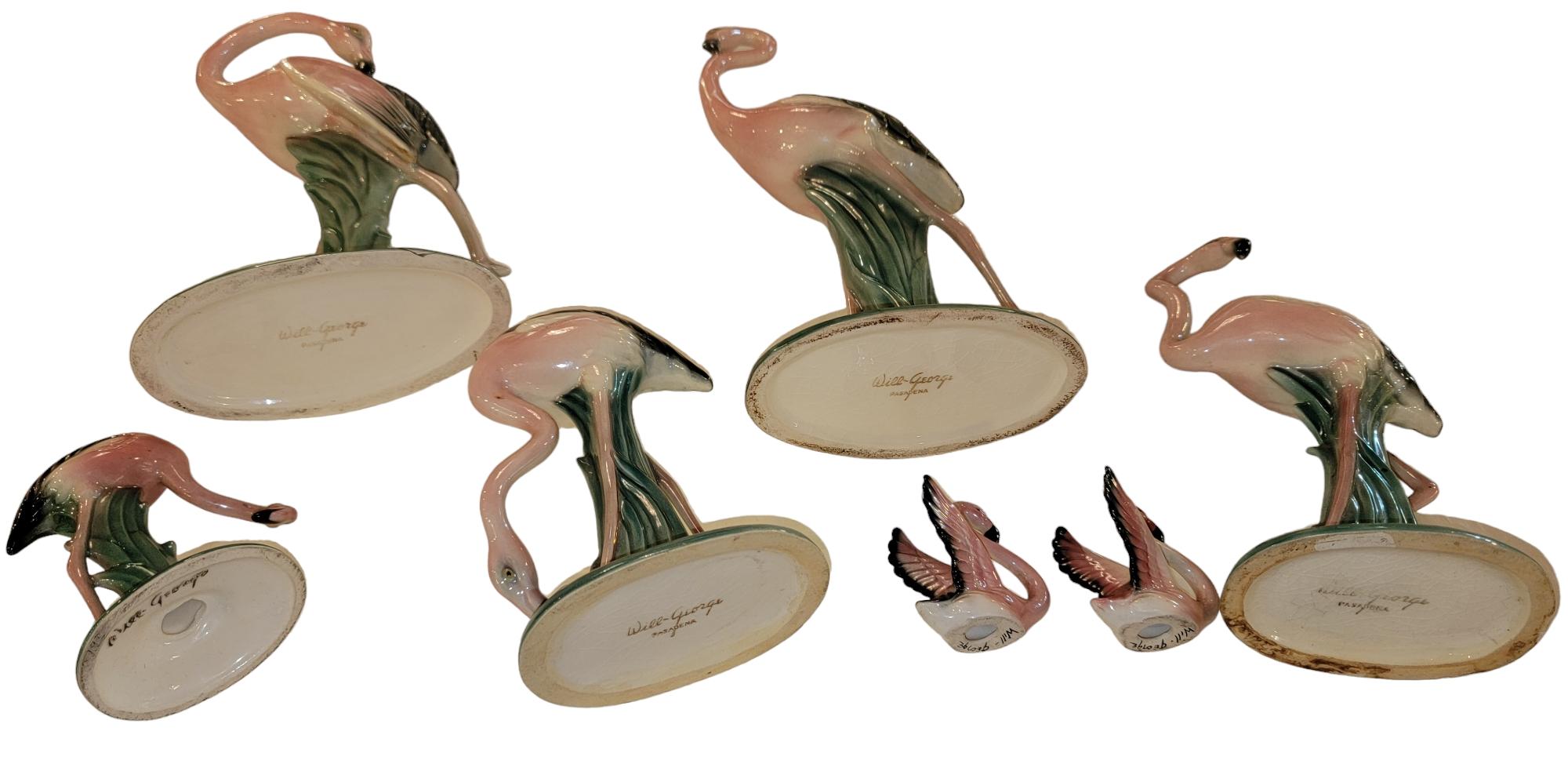 40s Will George California Pottery Flamingos Grupo de Sietes en Bueno Estado en Pasadena, CA