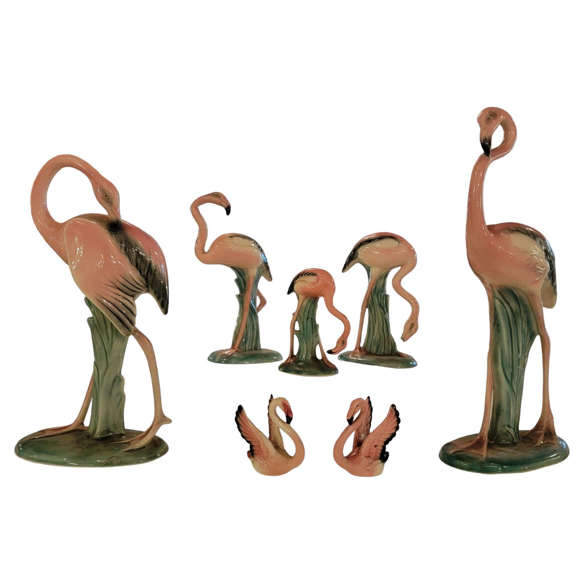 40er Jahre Will George California Pottery Flamingos Gruppe von Siebenern im Angebot