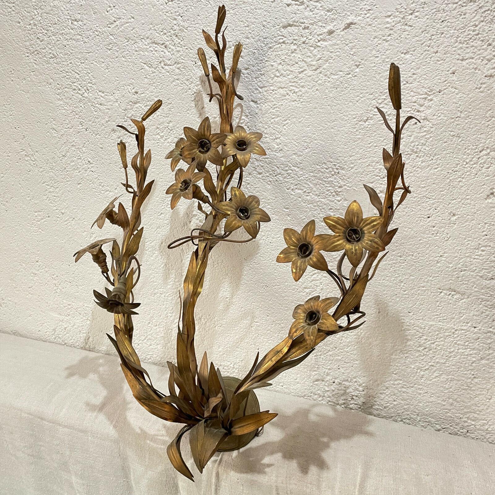 40s XL French 11 Light Gilt Bronze Floral Form Wall Lamp/Sconce by Maison Jansen For Sale 6