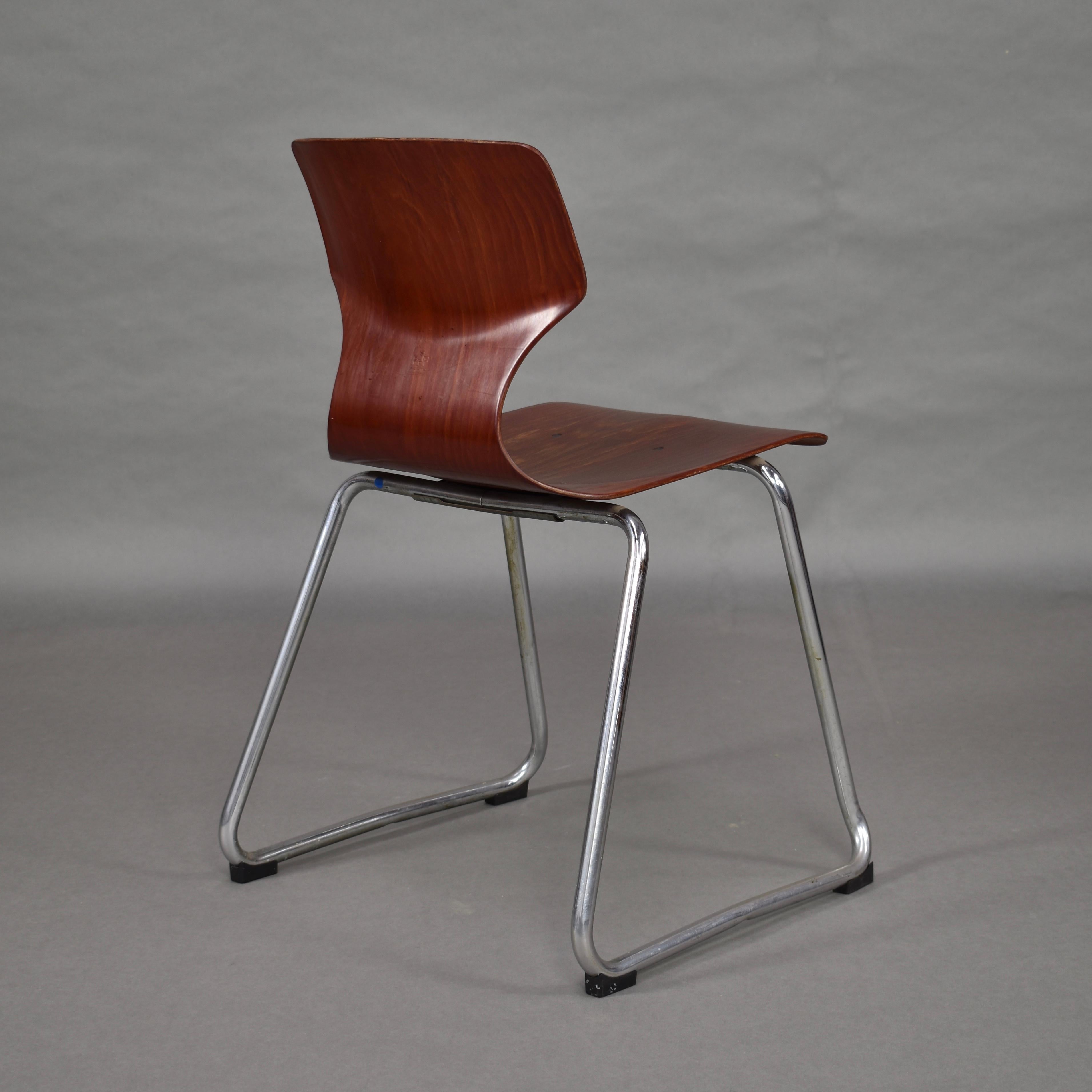 Chrome 40 Elmar Flototto Pagholz Stacking Chairs, Germany, 1970s