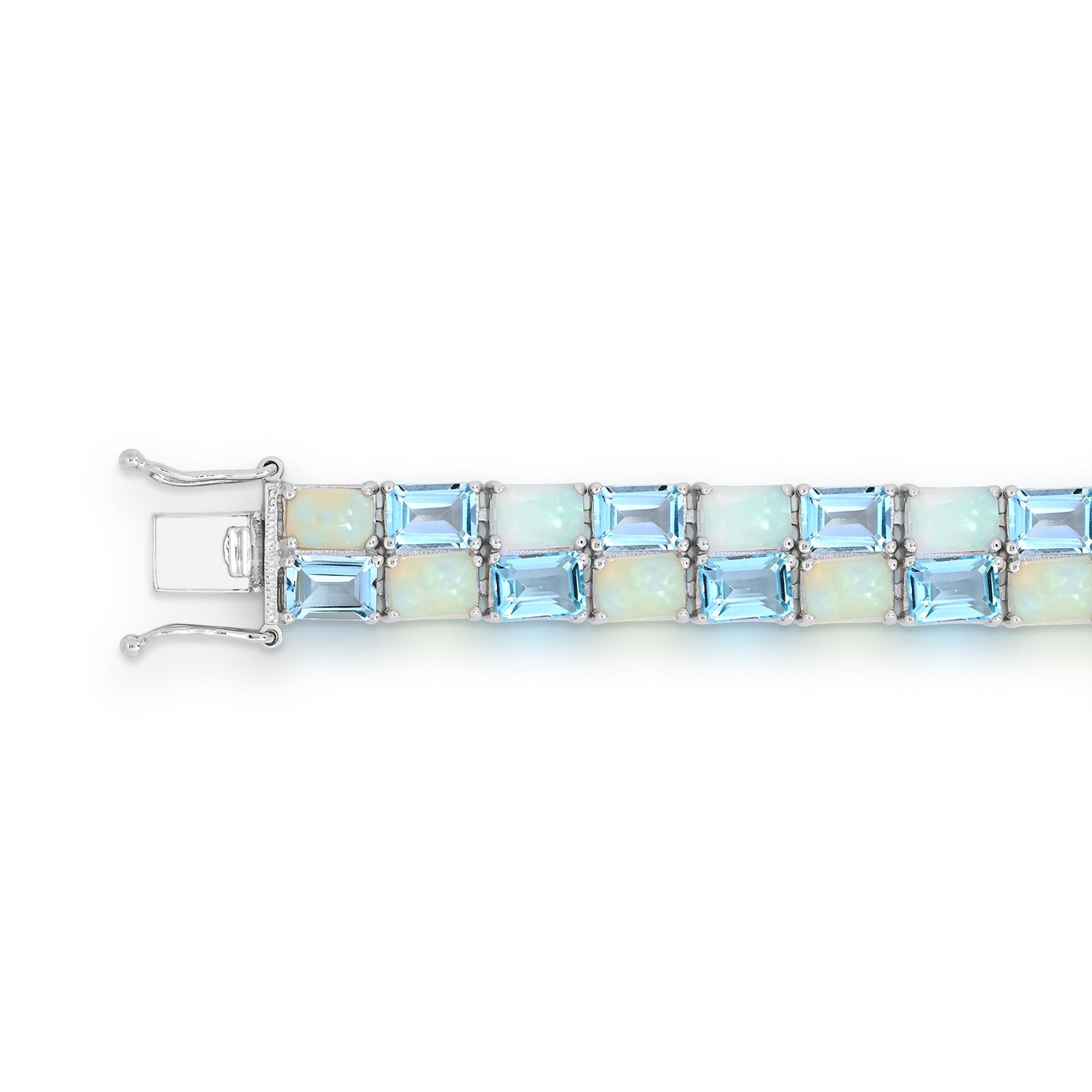 Emerald Cut 41-4/5 ct. Emerald-Cut Sky Blue Topaz and Octangle Opal Sterling Silver Bracelet For Sale
