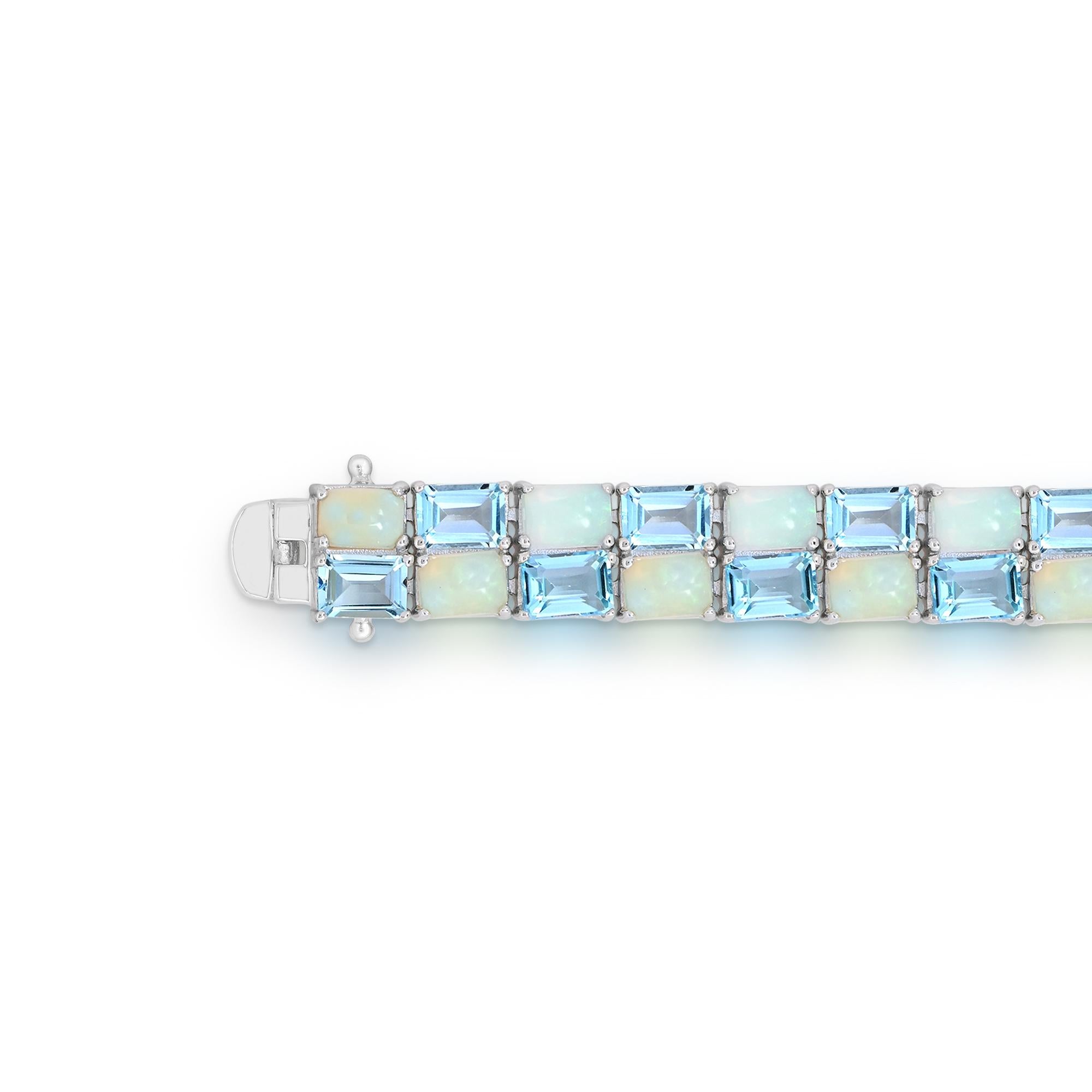 41-4/5 ct. Emerald-Cut Sky Blue Topaz and Octangle Opal Sterling Silver Bracelet In New Condition For Sale In New York, NY