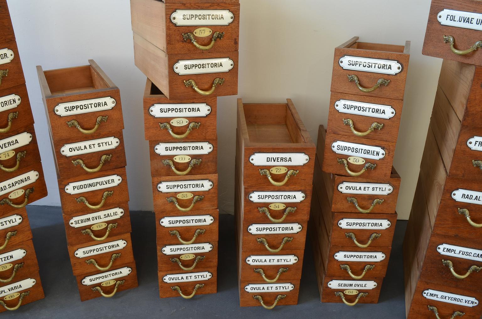 41 Apothecary Drawer with Enameled Label and Figurative Bronze Handle (Deutsch)
