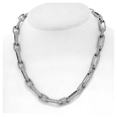 41 Carat 18K White Gold Pave Diamond Link Chain Necklace