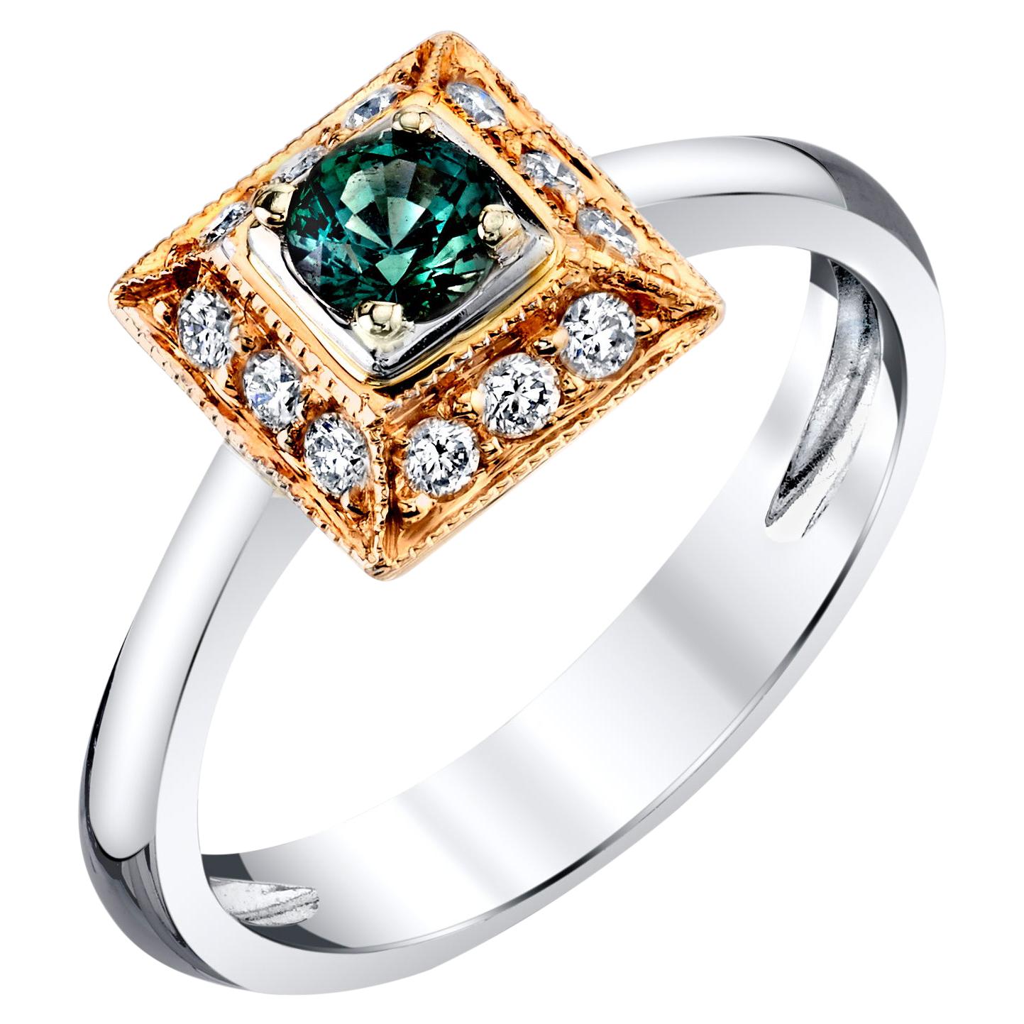 Alexandrite and Diamond Cocktail Ring in 18k White and Rose Gold, .41 Carat For Sale