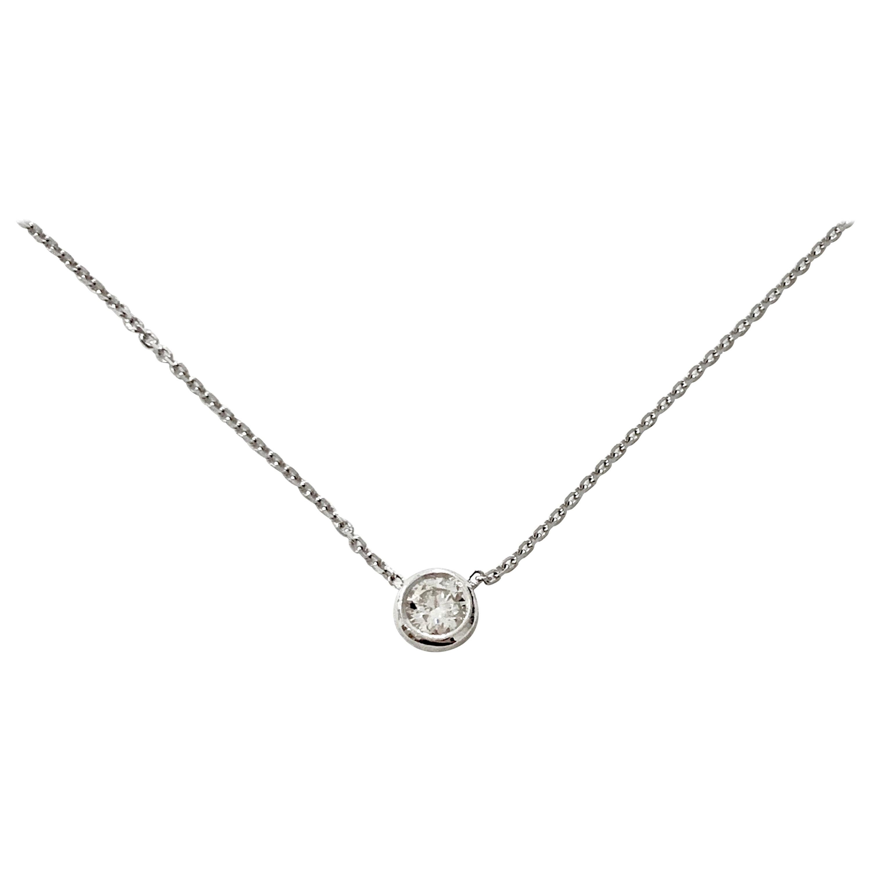 .41 Carat Brilliant Cut Diamond Bezel Set Necklace in 18 Carat White Gold For Sale