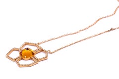 4, 1 Carat Cabochon  Citrine 0, 86 Carats VS G Color Diamonds Rose Gold Necklace