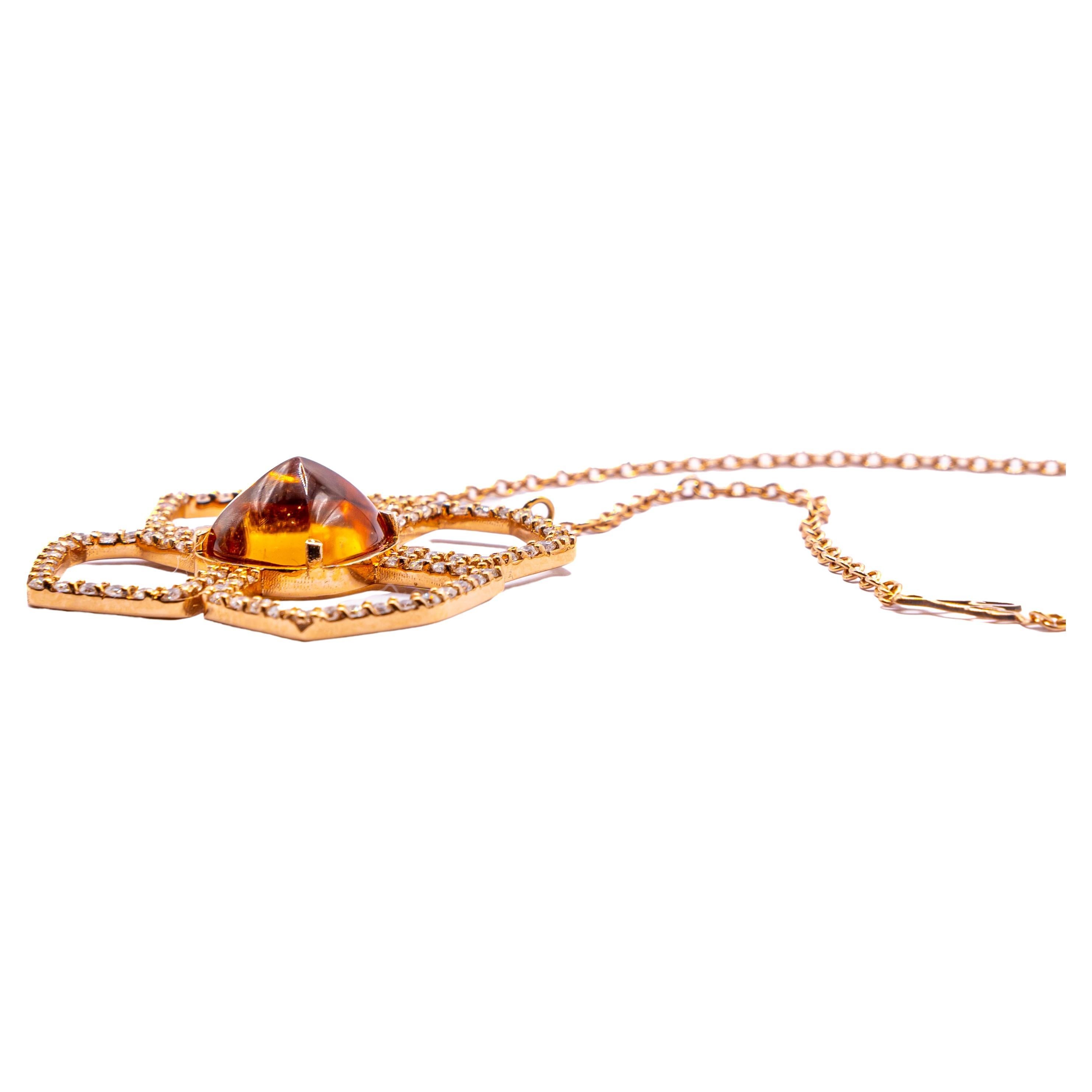 Cabochon de 4,1 carats  Collier en or rose avec diamants de couleur VS G et citrine de 0,86 carat