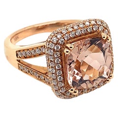 Bague Morganite de forme coussin de 4,1 carats en or rose 18 carats avec diamants