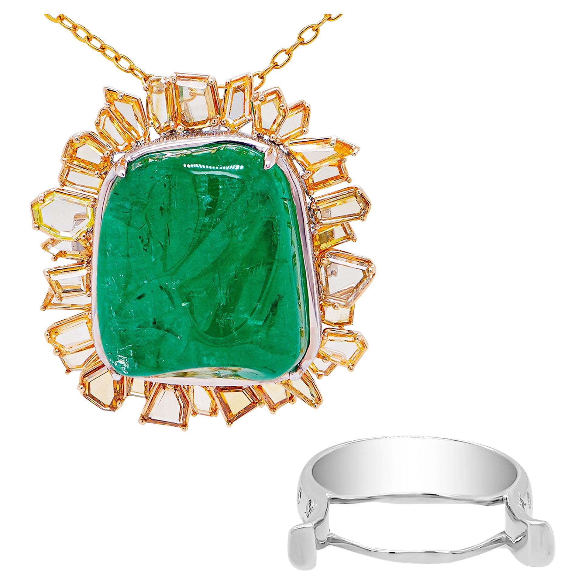 41 Carat Emerald & 4.37 Carat Fancy Color Diamond "Head Turner' Ring Necklace For Sale