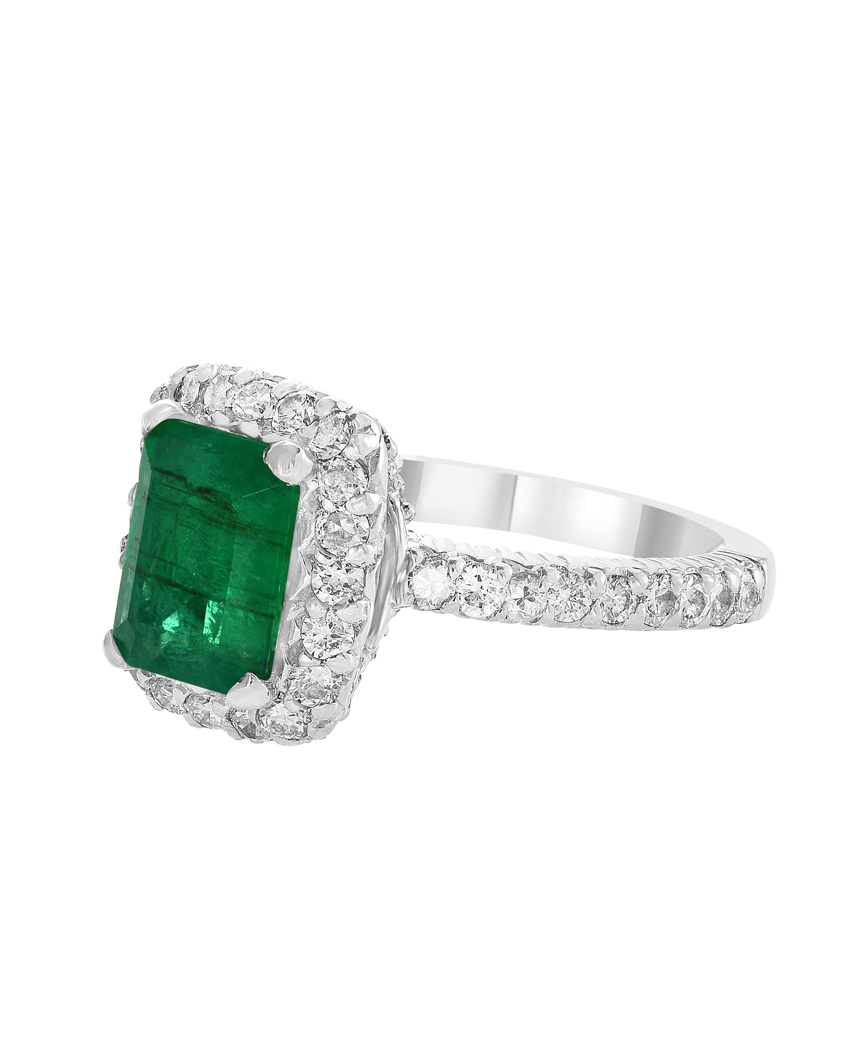 4.1 Carat Emerald Cut Colombian Emerald and Diamond Ring Platinum, Estate In Excellent Condition In New York, NY