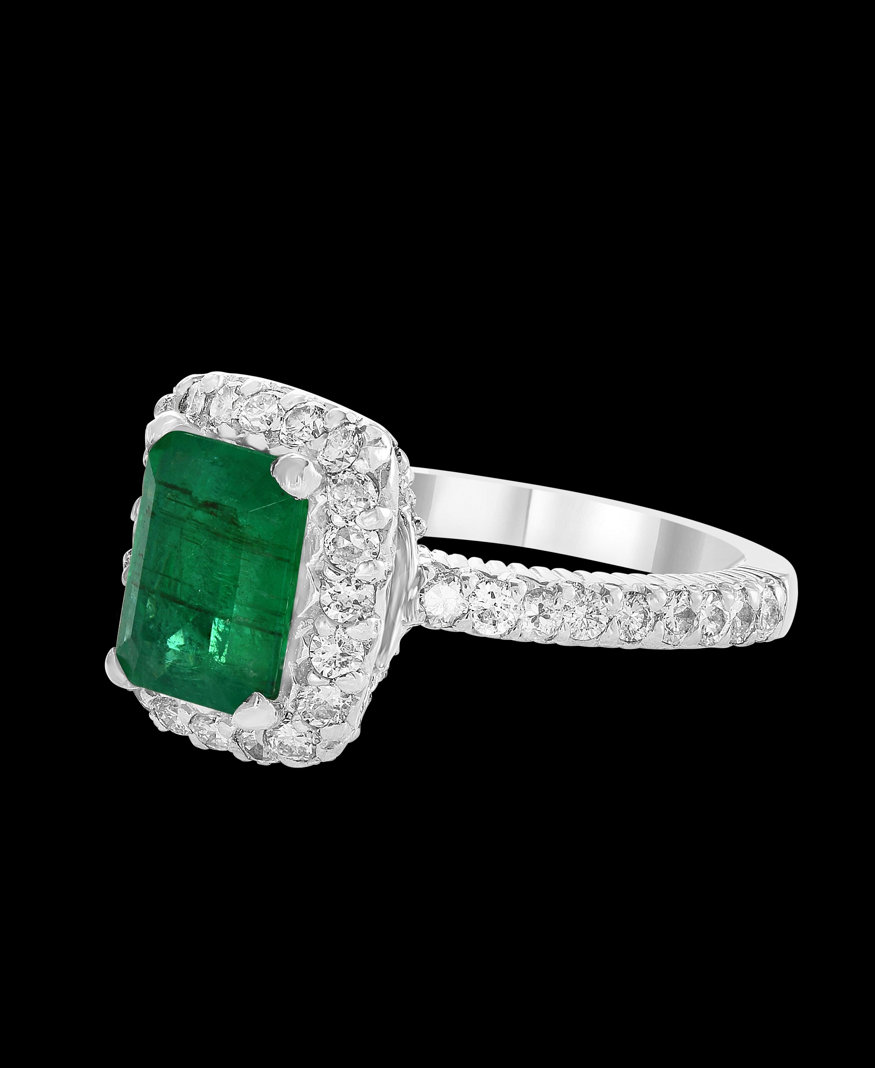 Women's 4.1 Carat Emerald Cut Colombian Emerald and Diamond Ring Platinum, Estate