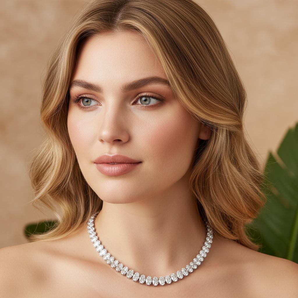 Femenino o masculino Collar de Tenis con Diamantes de Corte Oval Certificado GIA de 41 Quilates en venta